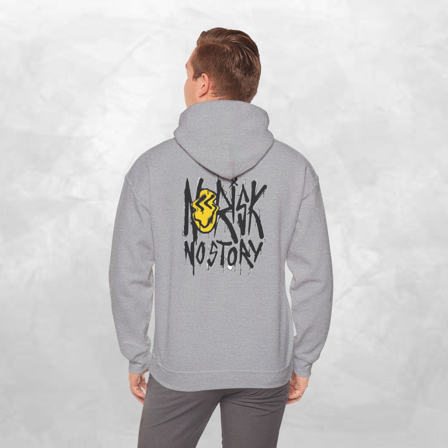 Unisex Heavy Blend Hooded Sweatshirt, Cozy Casual Wear, Trendy Street Style, Gift for Friends, Vibes & Vogue Design, Norisk No Story Hoodie