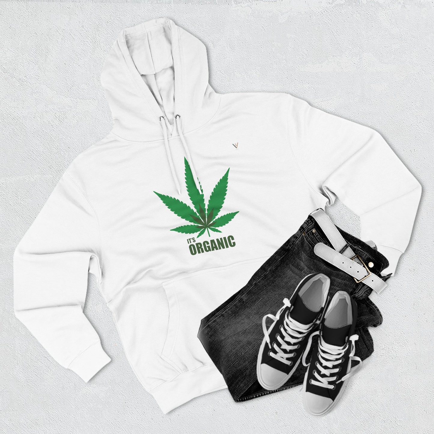 Organic Hemp Leaf Fleece Hoodie - Eco-Friendly Cannabis Apparel