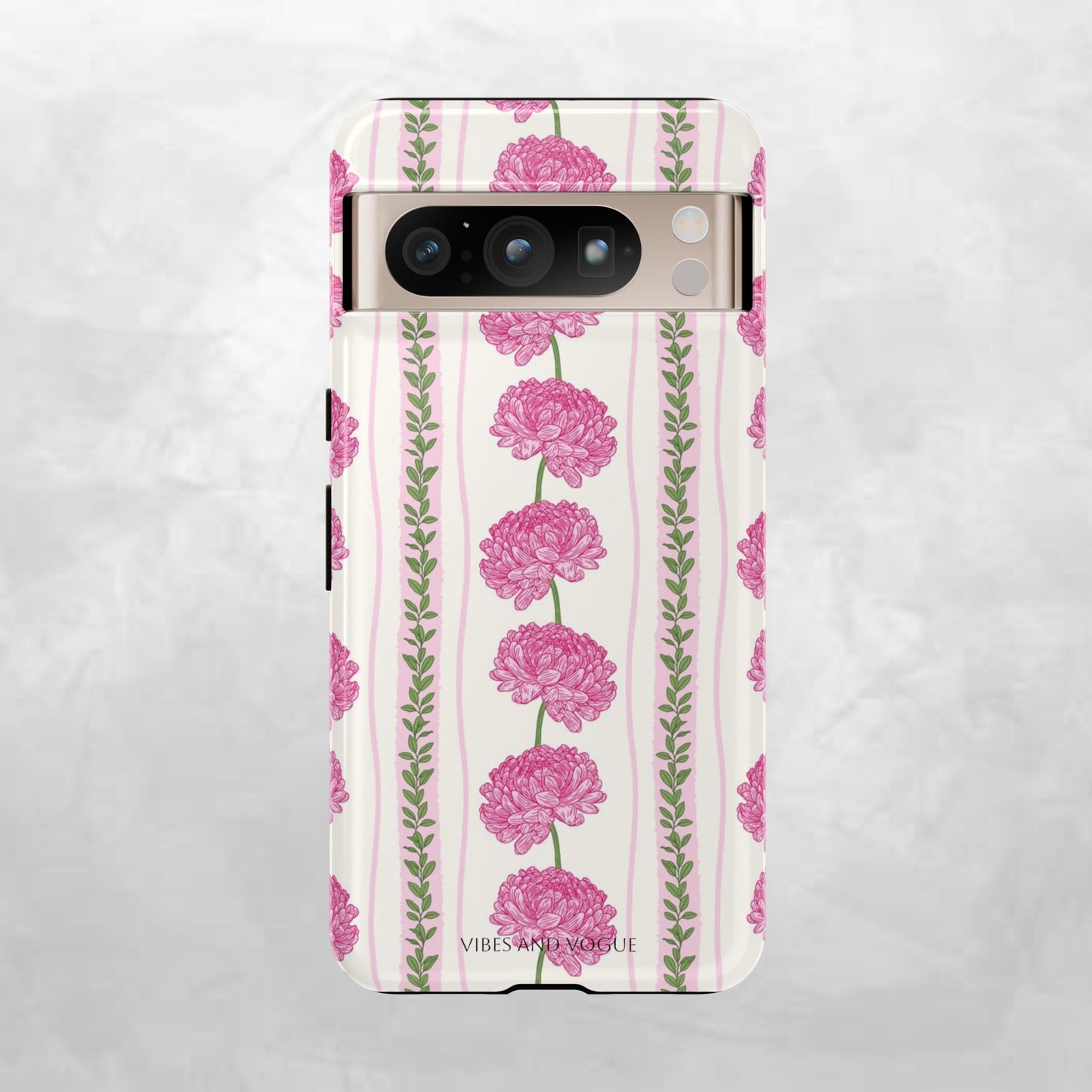 Floral Carnation Phone Case — Pink Vintage Stripe Tough Case