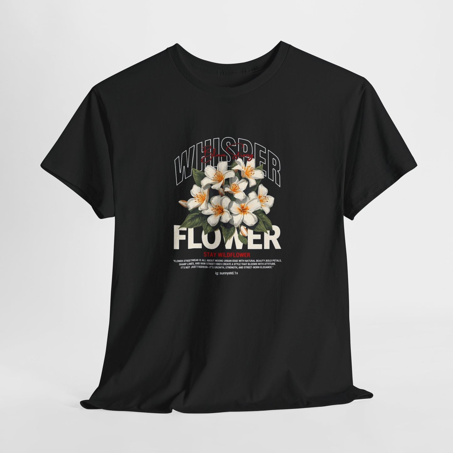 Floral "Whisper Flower" Graphic Tee — Vintage Plumeria Blossom Shirt