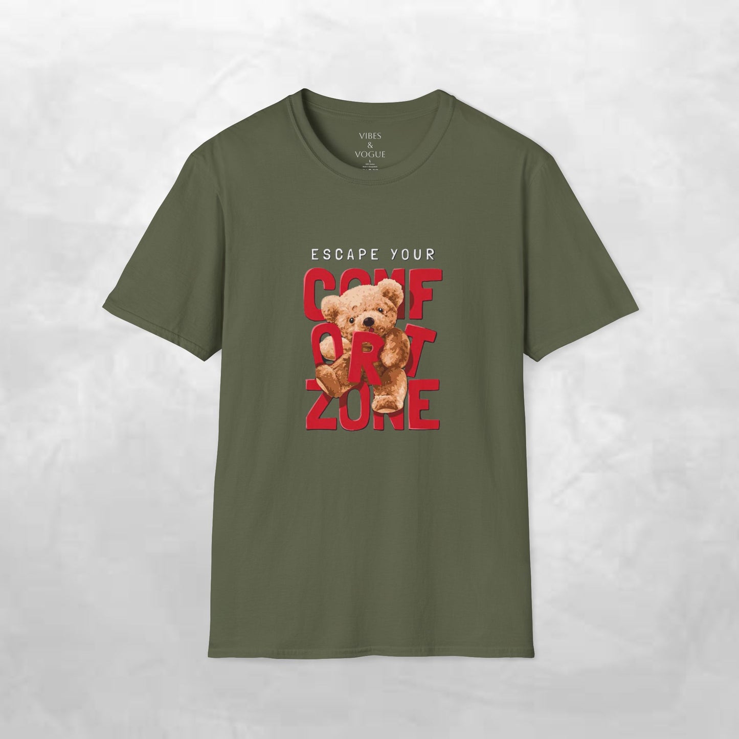 Escape Your Comfort Zone Teddy Bear T-Shirt, Cute Unisex Tee, Motivational Apparel, Gift for Friends, Casual Wear, Unique Design