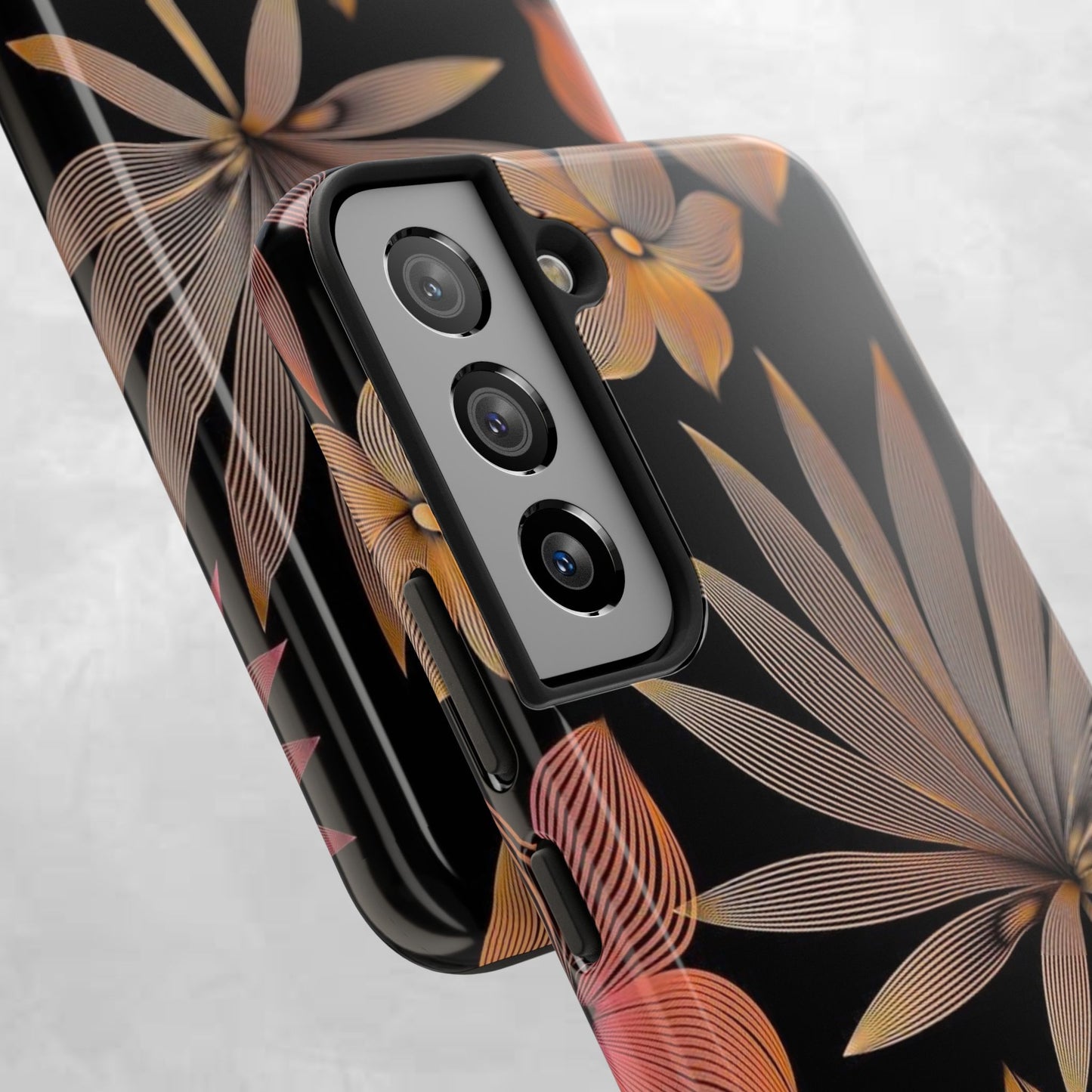 Tough Phone Case — Botanical Line Art Floral Design (Black & Copper)