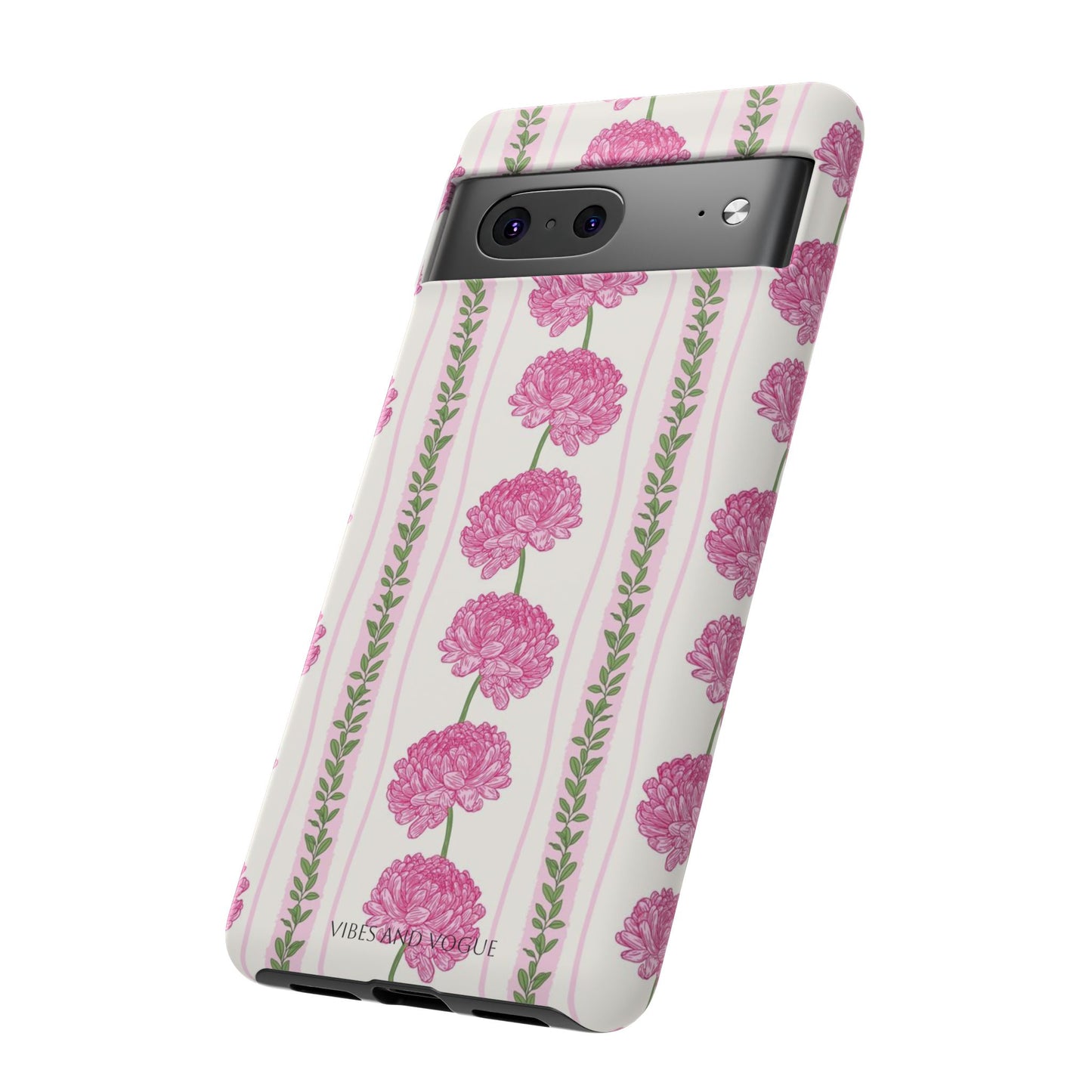 Floral Carnation Phone Case — Pink Vintage Stripe Tough Case