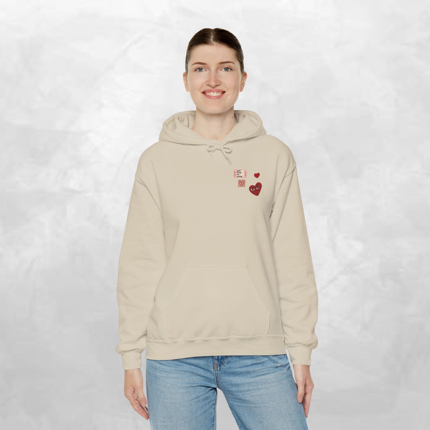 Hoodie — Tiny Vintage Valentine Hearts Chest Print