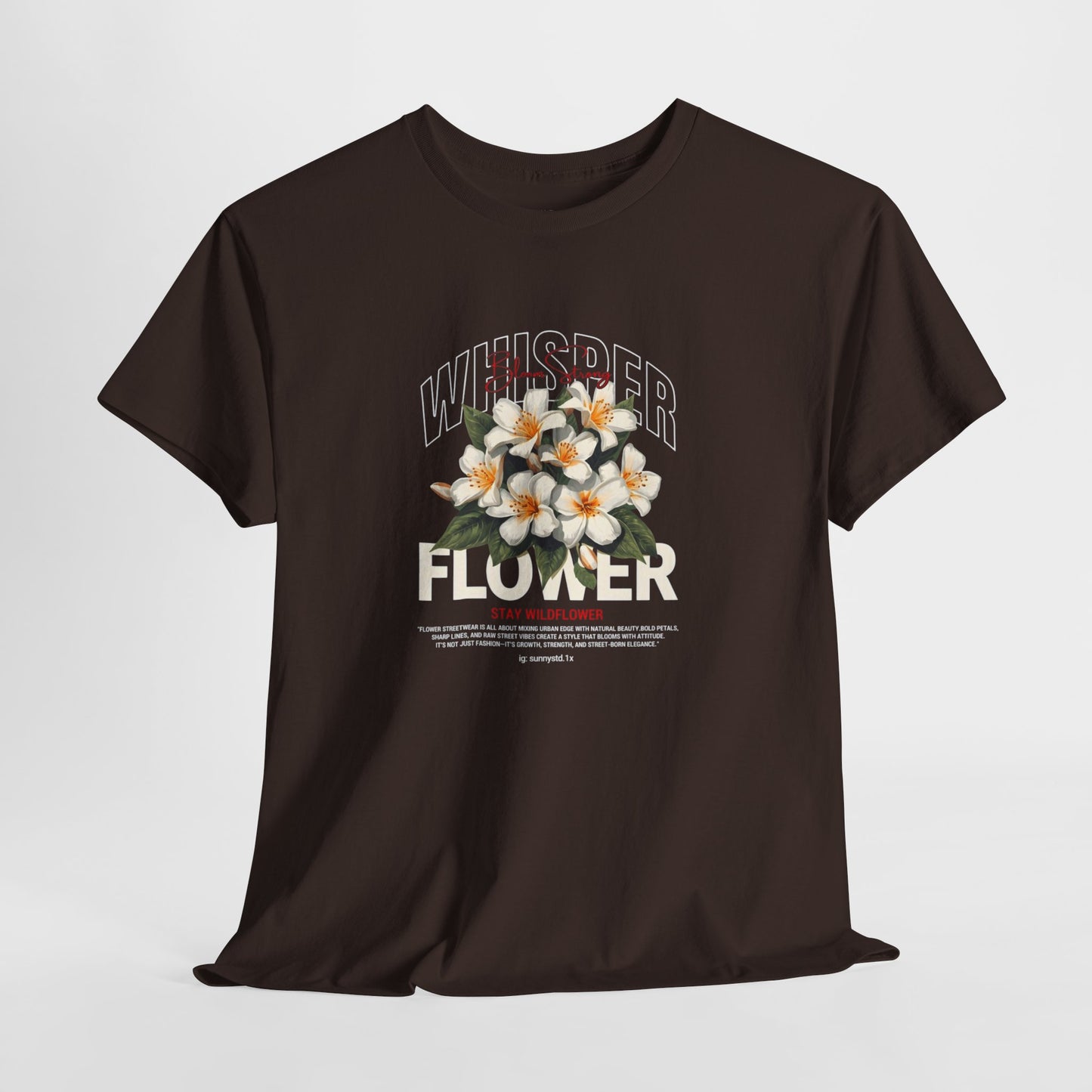 Floral "Whisper Flower" Graphic Tee — Vintage Plumeria Blossom Shirt