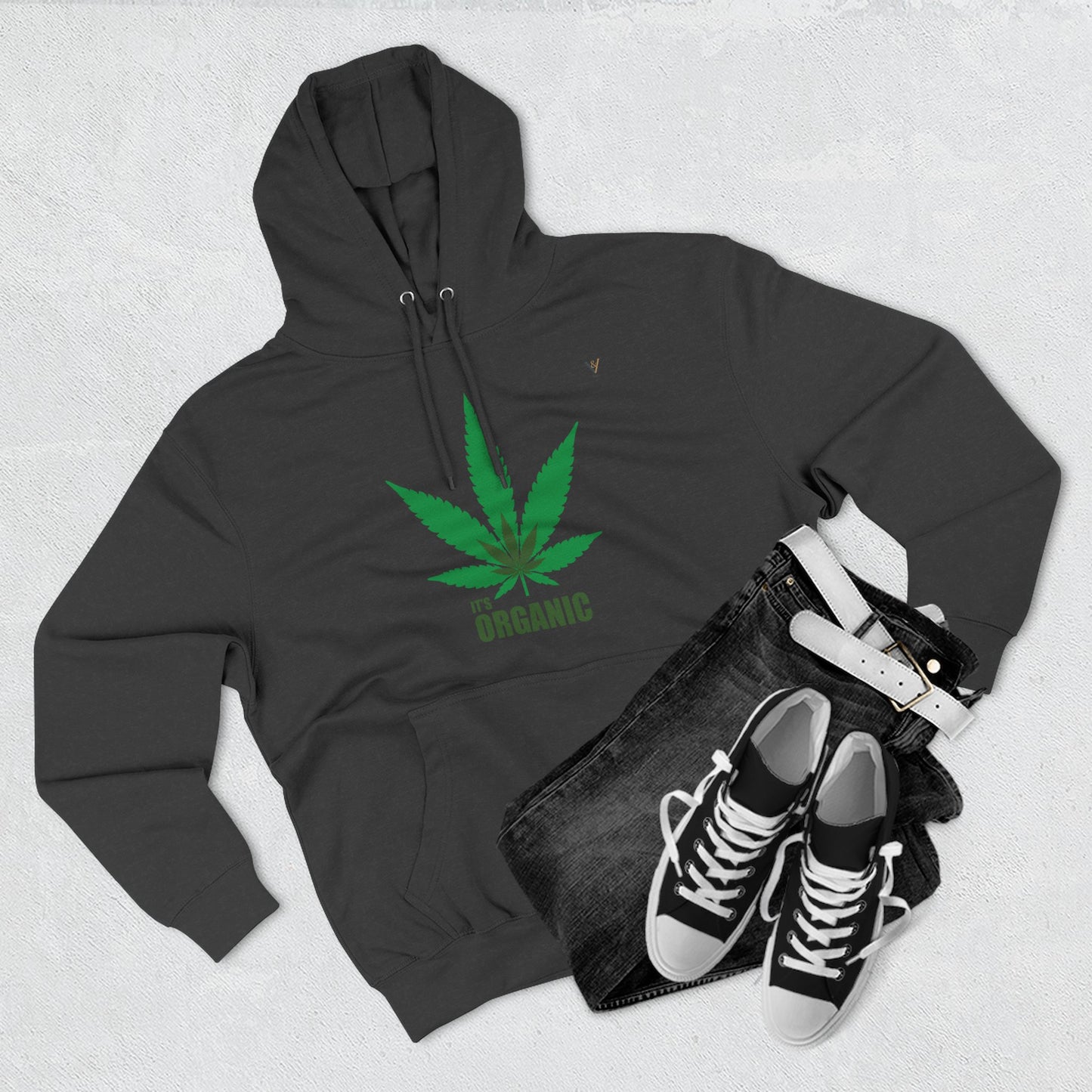 Organic Hemp Leaf Fleece Hoodie - Eco-Friendly Cannabis Apparel