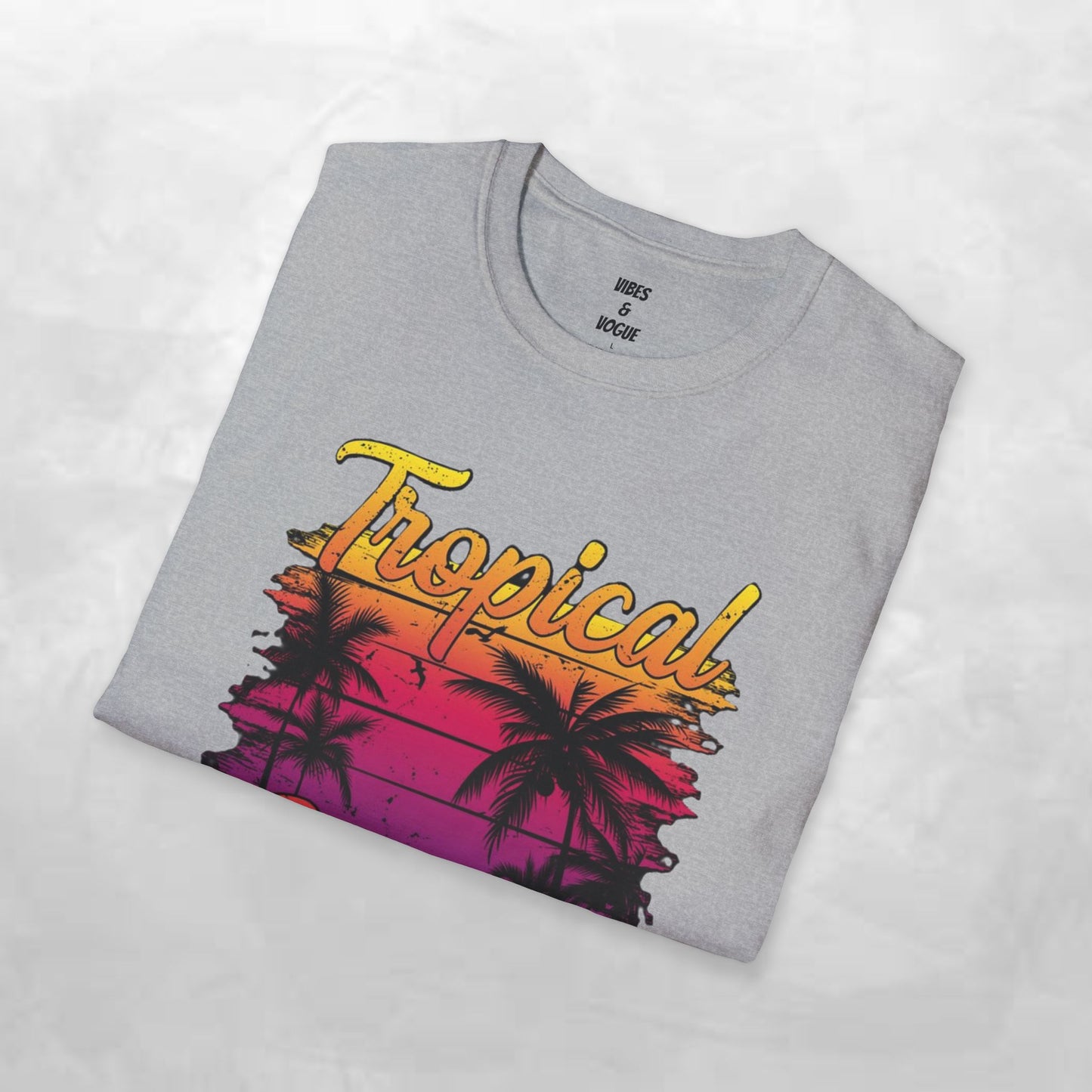 Tropical Sunset Unisex Softstyle T-Shirt – Perfect for Summer Vibes and Beach Lovers