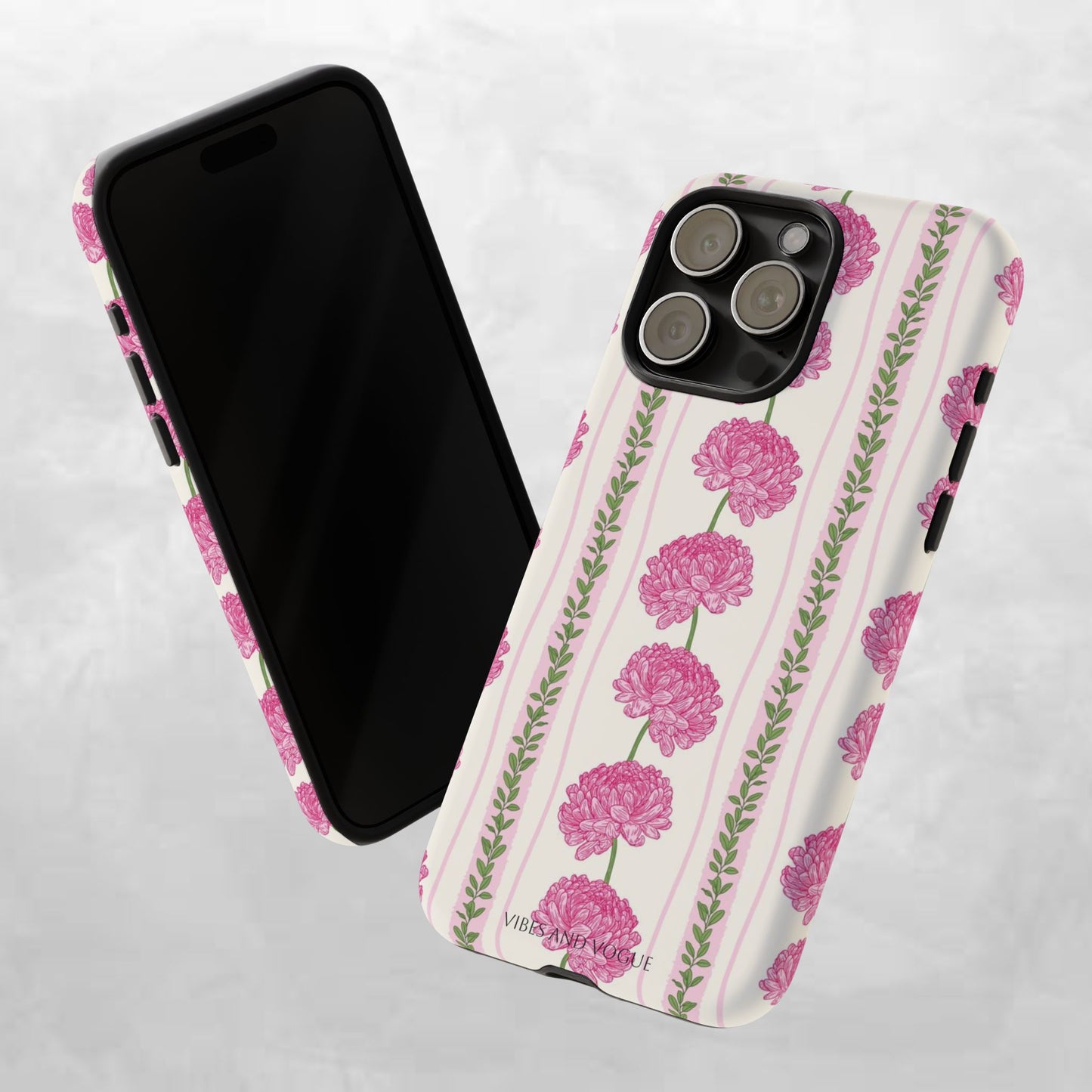 Floral Carnation Phone Case — Pink Vintage Stripe Tough Case