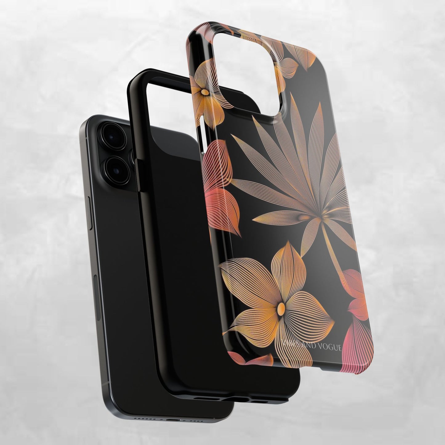 Tough Phone Case — Botanical Line Art Floral Design (Black & Copper)