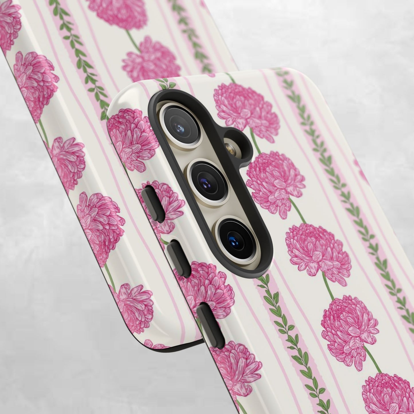 Floral Carnation Phone Case — Pink Vintage Stripe Tough Case