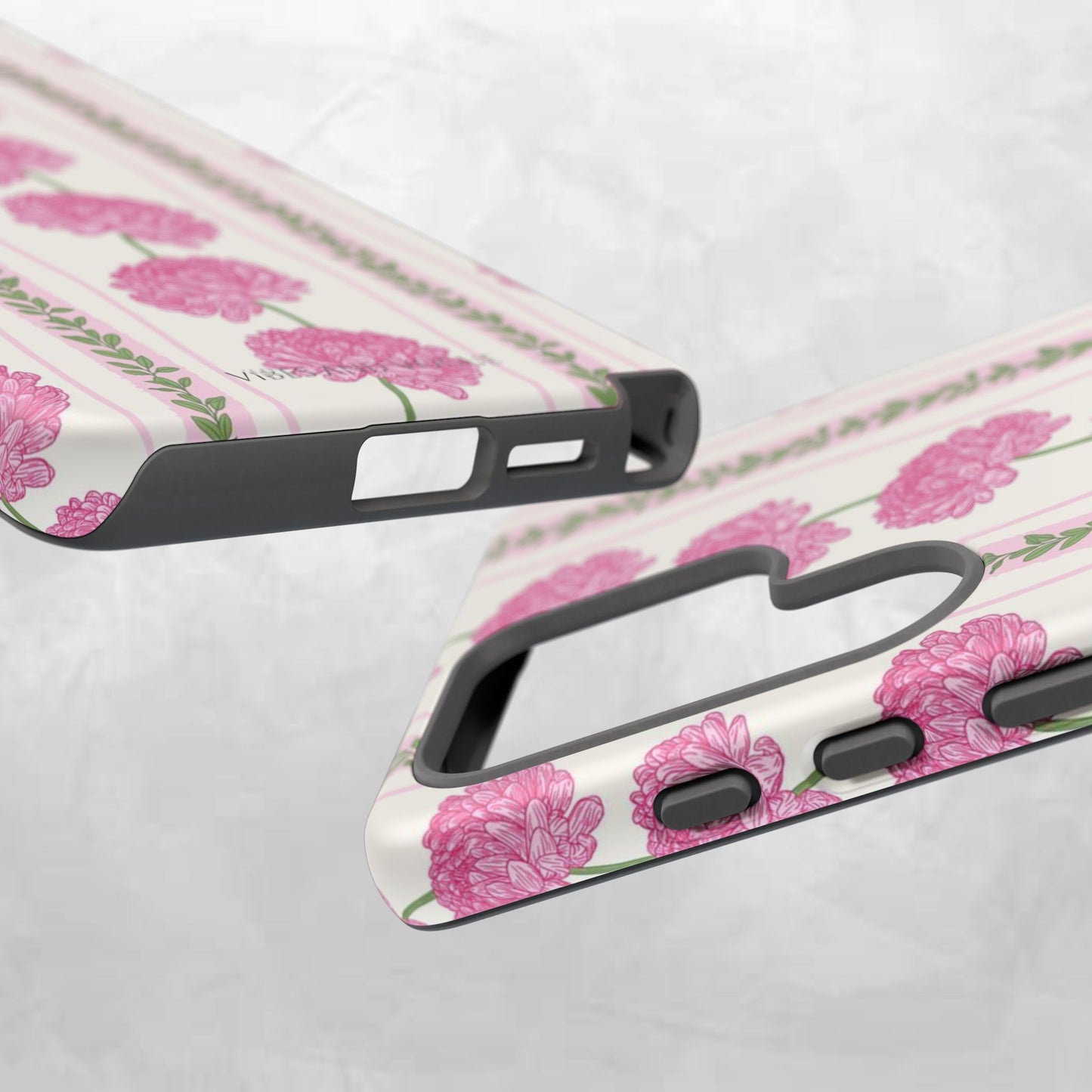 Floral Carnation Phone Case — Pink Vintage Stripe Tough Case