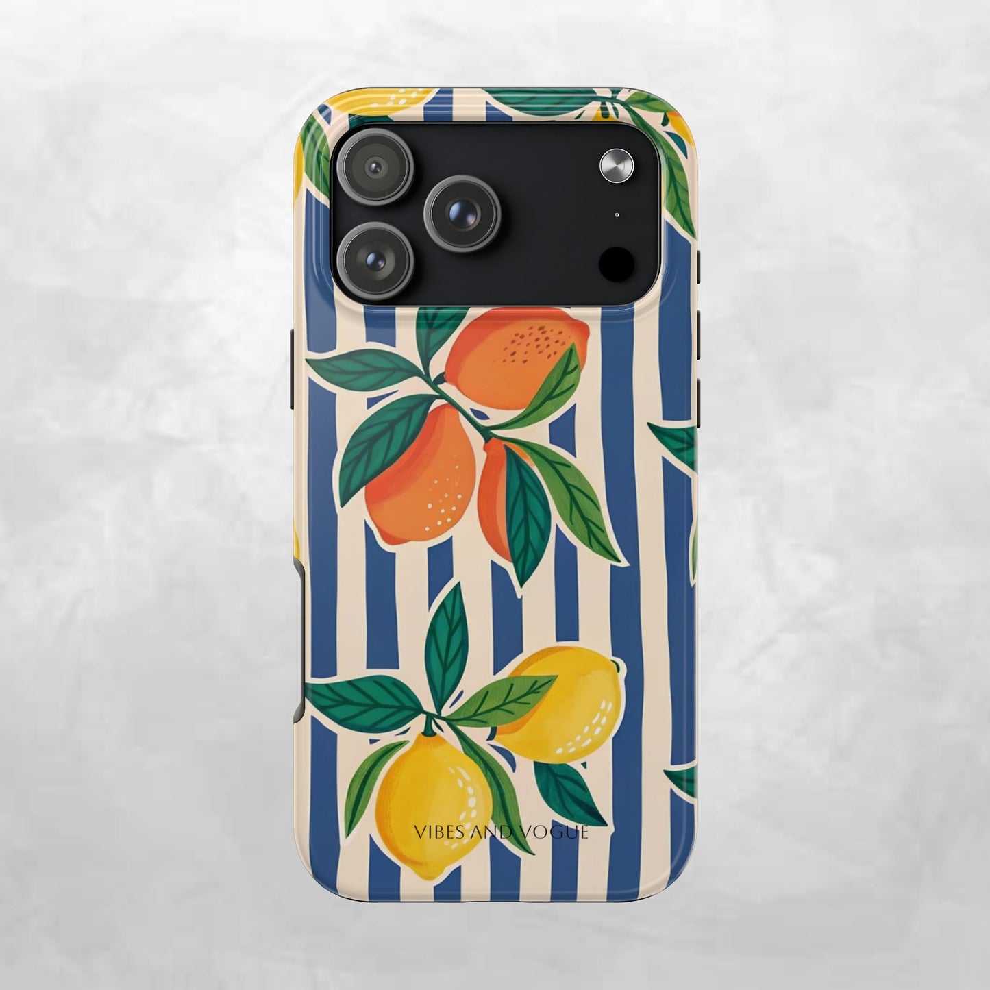 Lemon & Orange Stripe Tough Phone Case — Vibrant Citrus Pattern Protective Cover