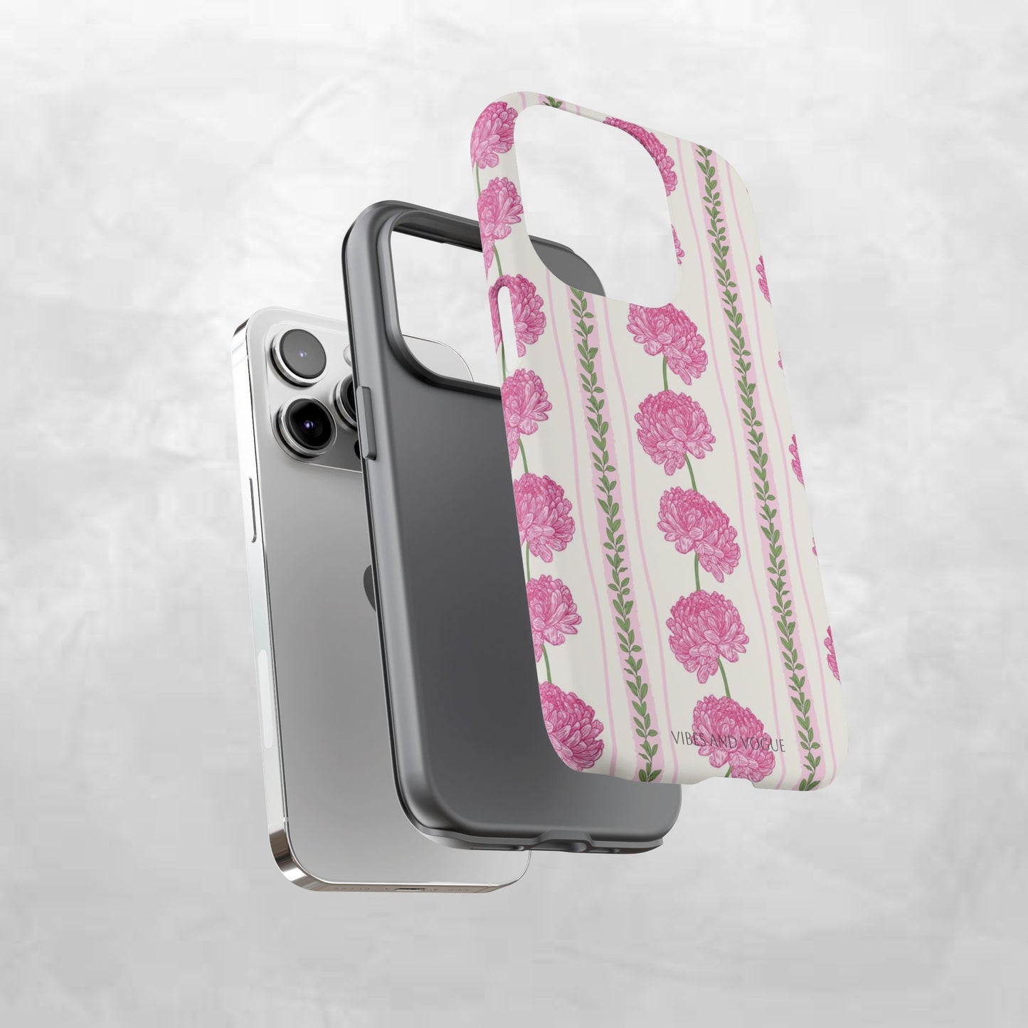 Floral Carnation Phone Case — Pink Vintage Stripe Tough Case