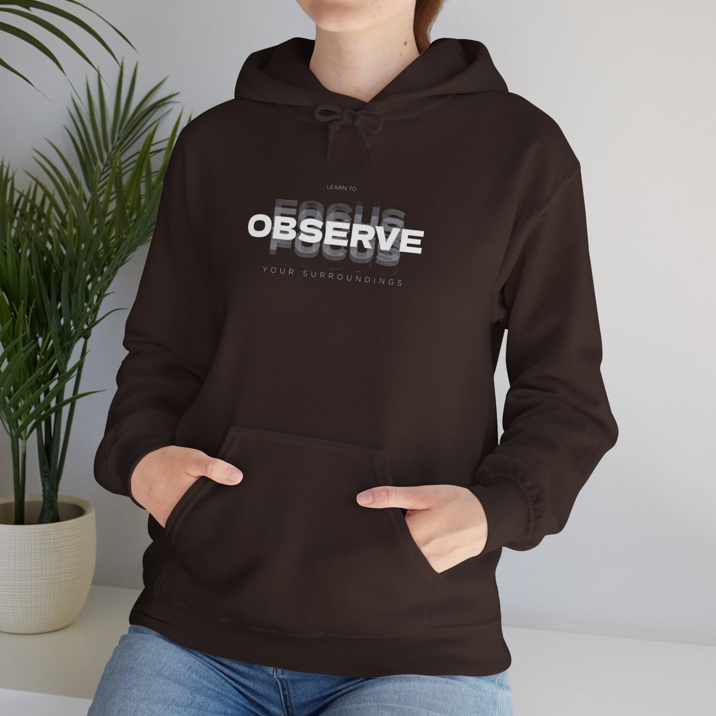 Observe Hoodie — Minimalist Glitch Text Black Pullover