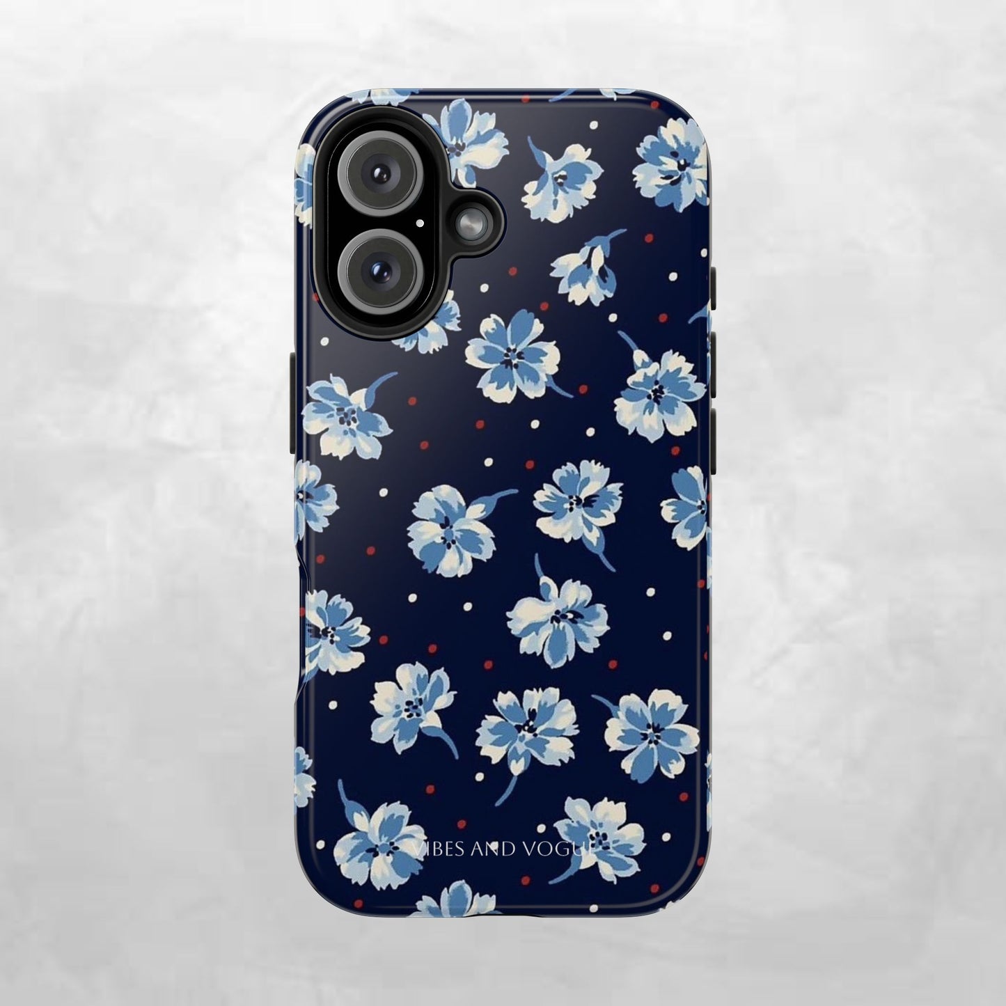 Floral Navy Tough Phone Case — Blue Blossom Protective Phone Cover