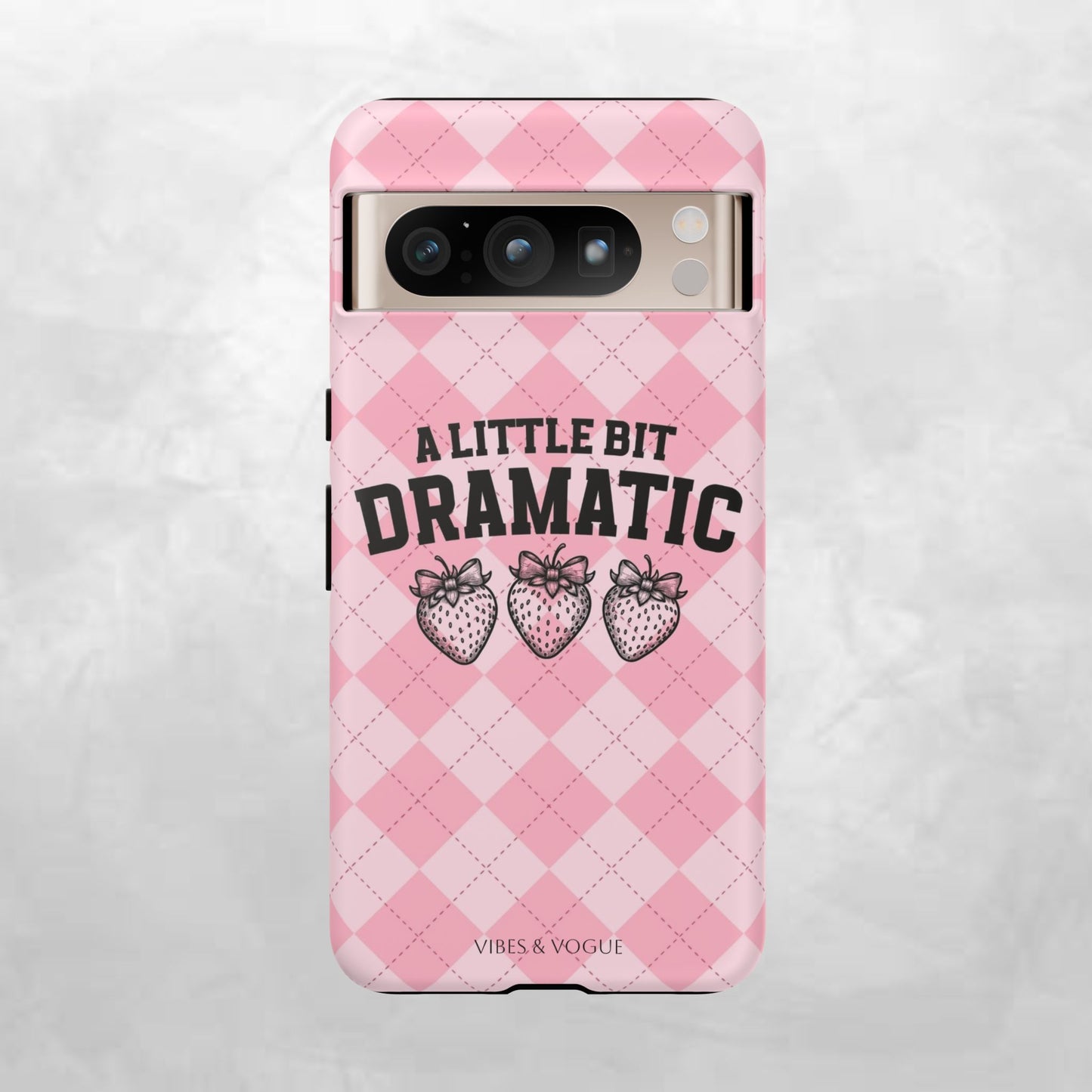 Dramatic Phone Case, Cute Phone Cover, Trendy Accessory, Gift for Her, Pink Strawberry Design