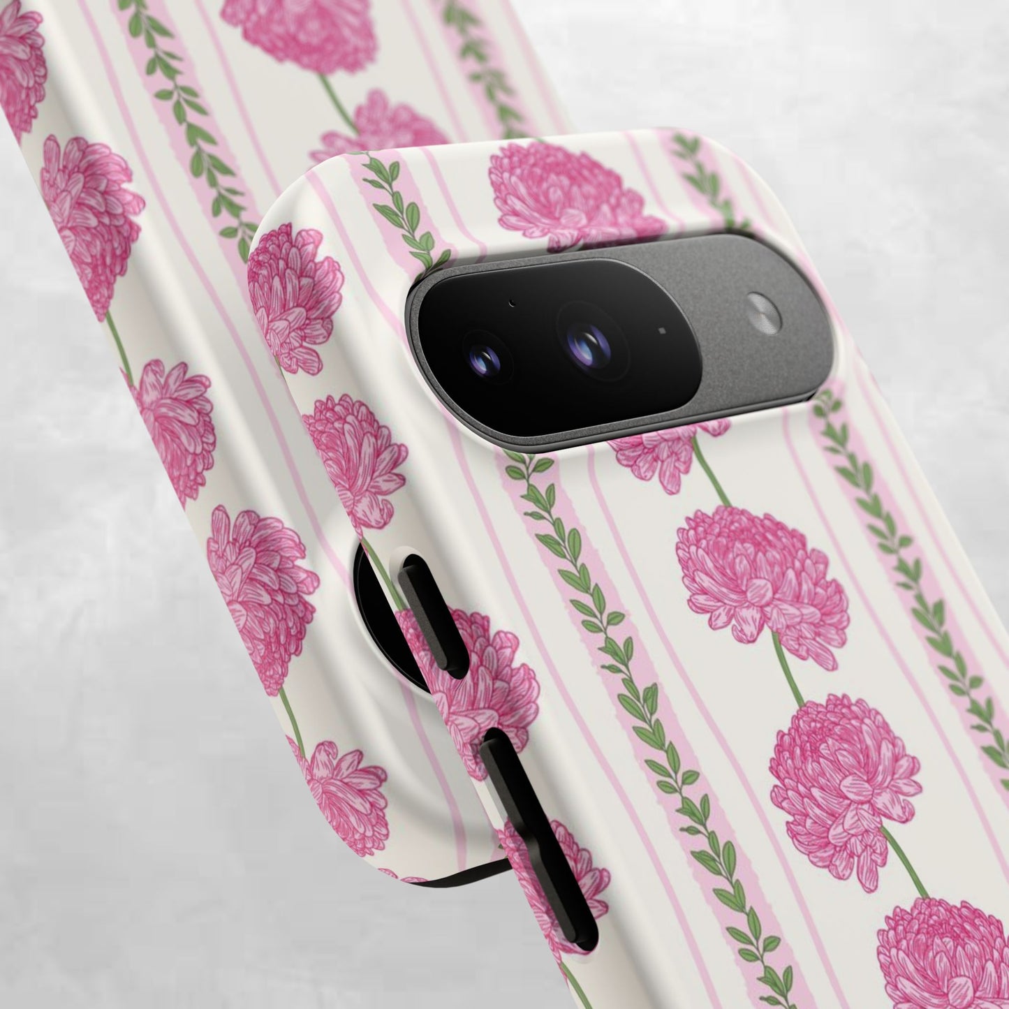 Floral Carnation Phone Case — Pink Vintage Stripe Tough Case