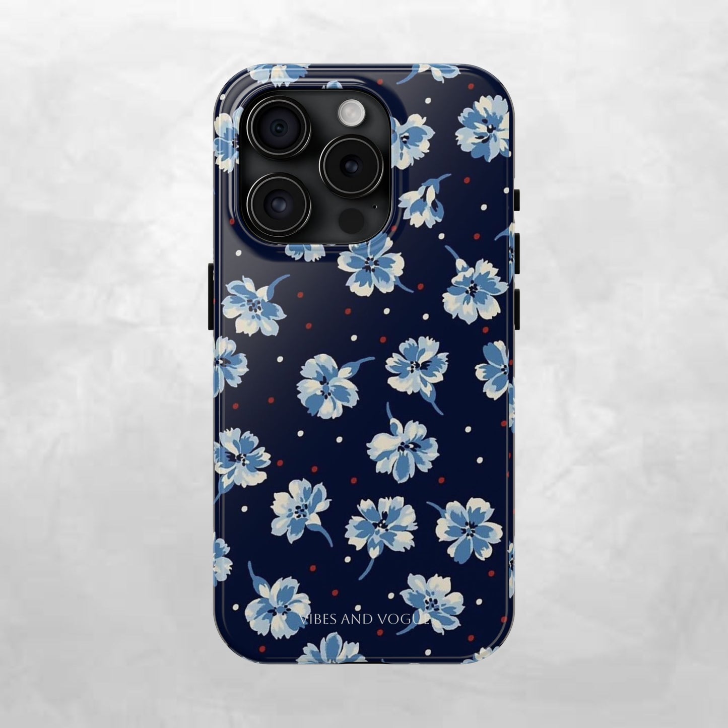 Floral Navy Tough Phone Case — Blue Blossom Protective Phone Cover