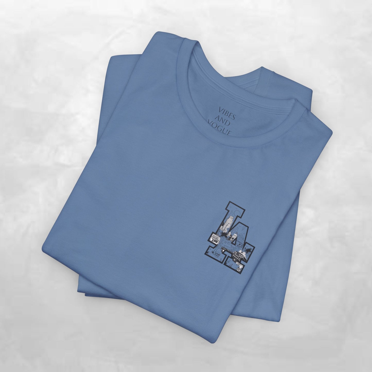 Minimalist Cityscape Pocket Tee — Small Black Line Art Chest Print