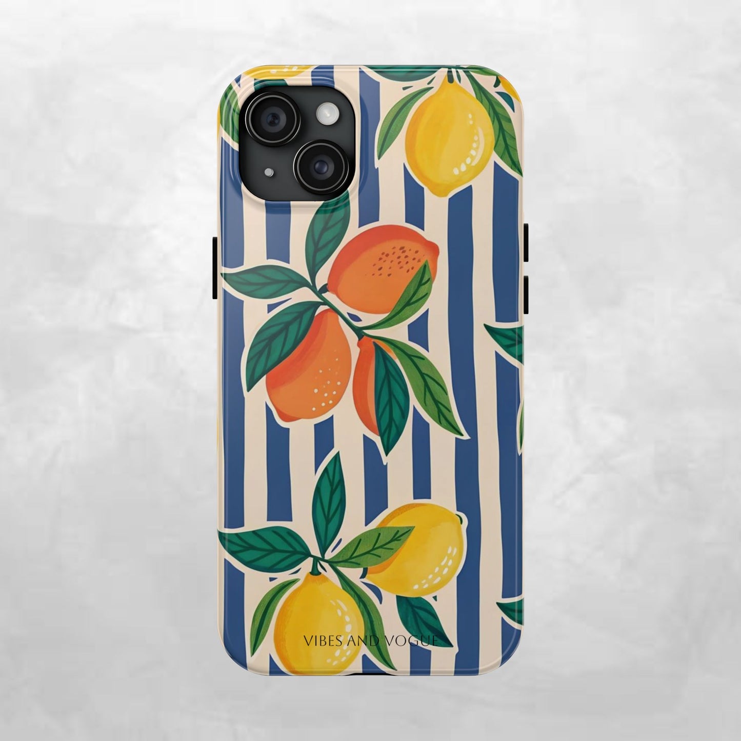 Lemon & Orange Stripe Tough Phone Case — Vibrant Citrus Pattern Protective Cover