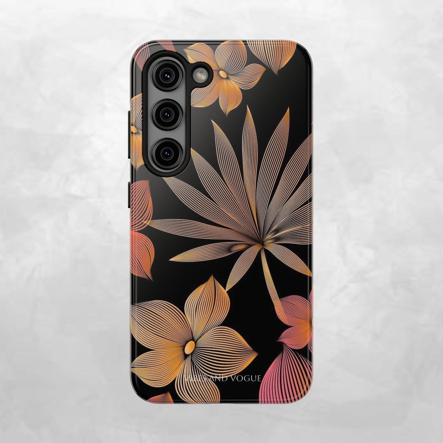 Tough Phone Case — Botanical Line Art Floral Design (Black & Copper)