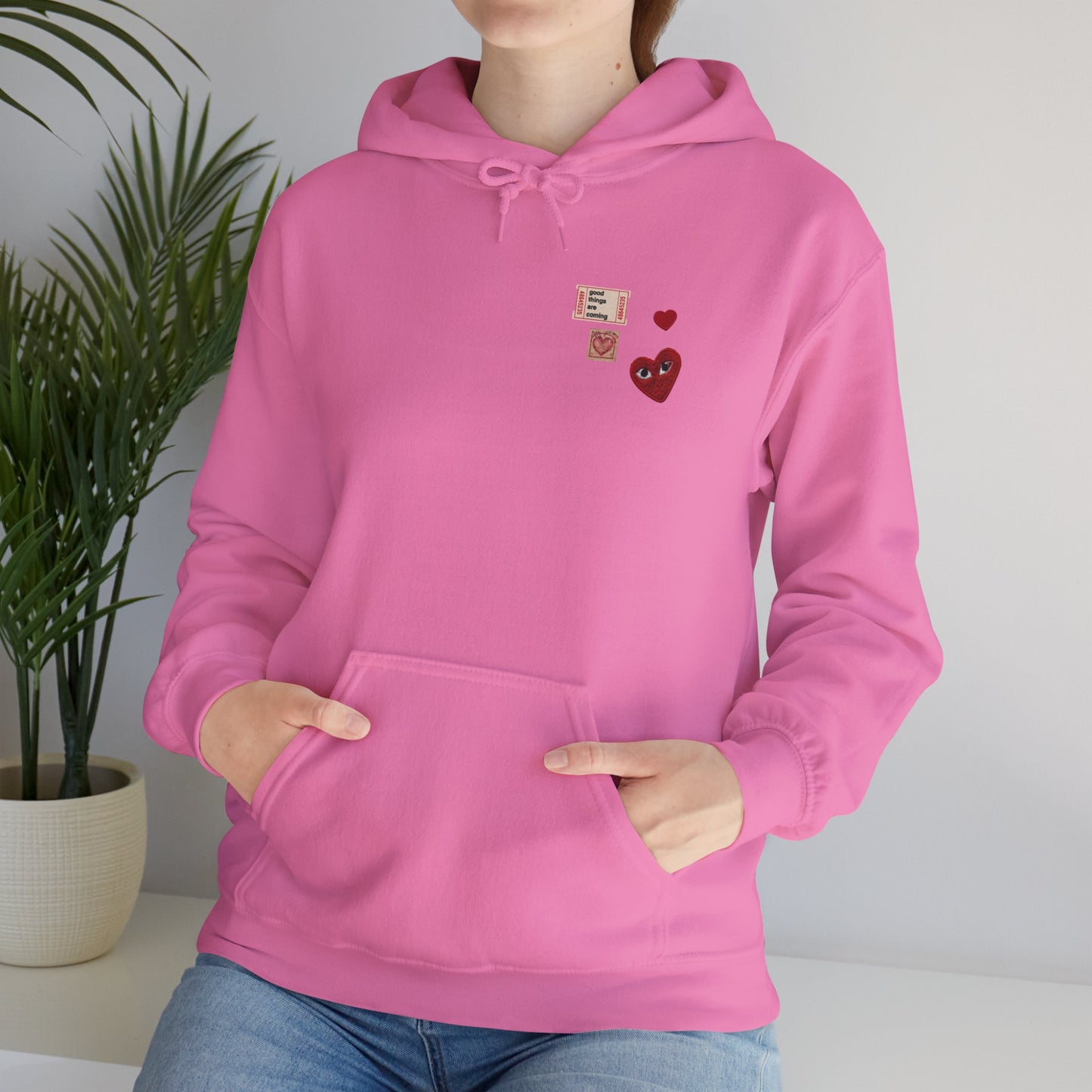 Hoodie — Tiny Vintage Valentine Hearts Chest Print