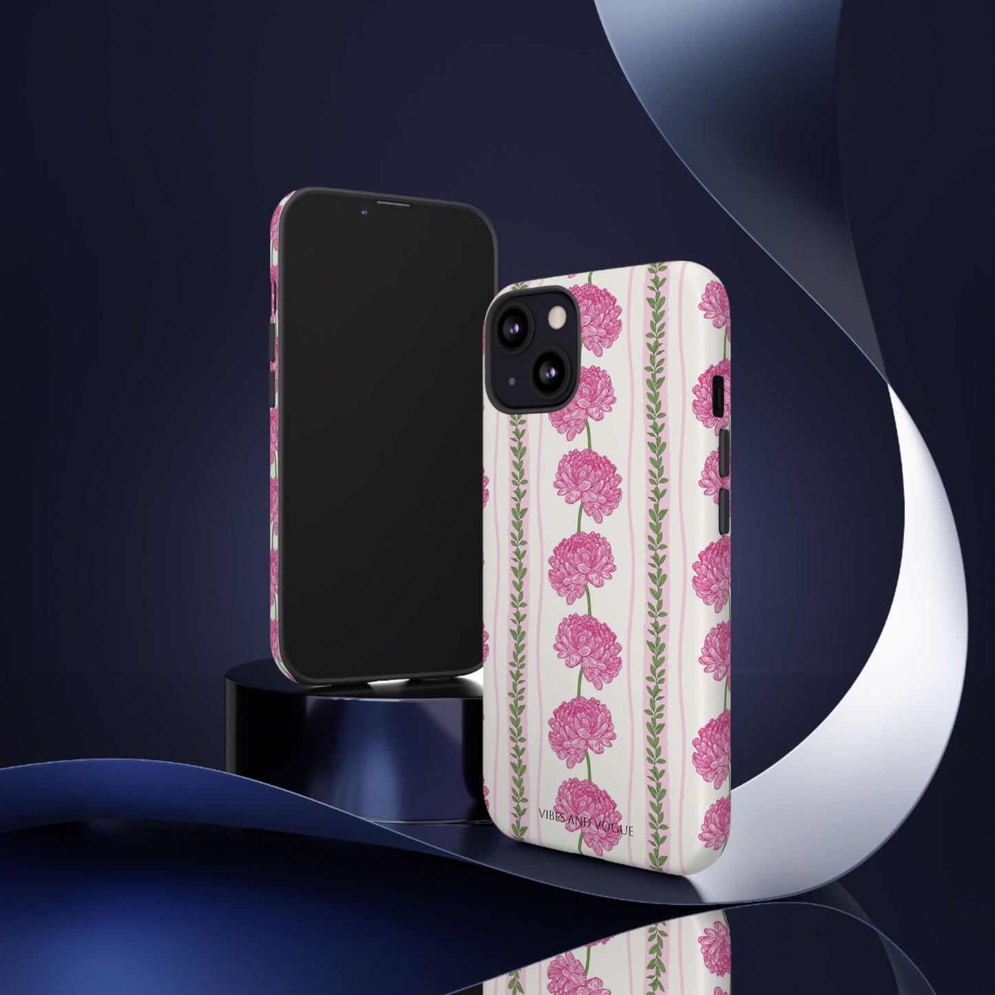 Floral Carnation Phone Case — Pink Vintage Stripe Tough Case