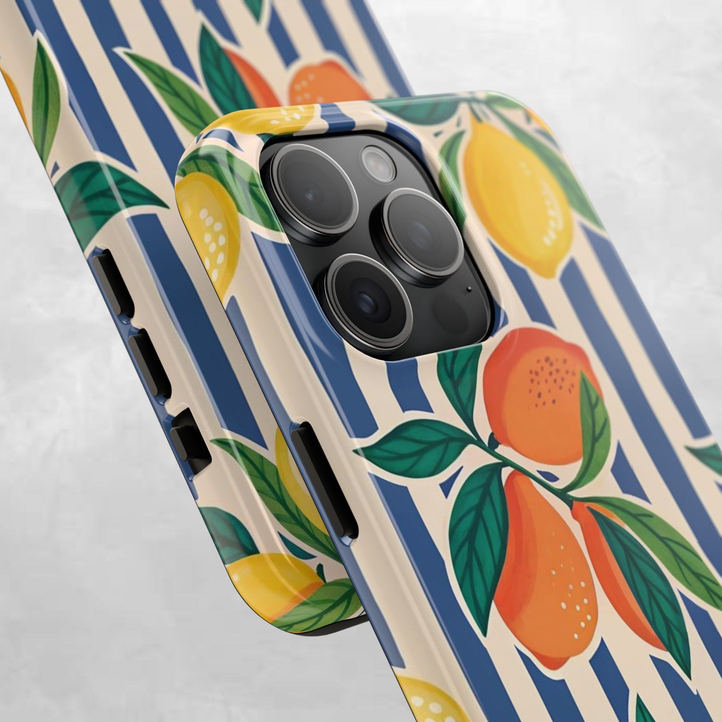 Lemon & Orange Stripe Tough Phone Case — Vibrant Citrus Pattern Protective Cover