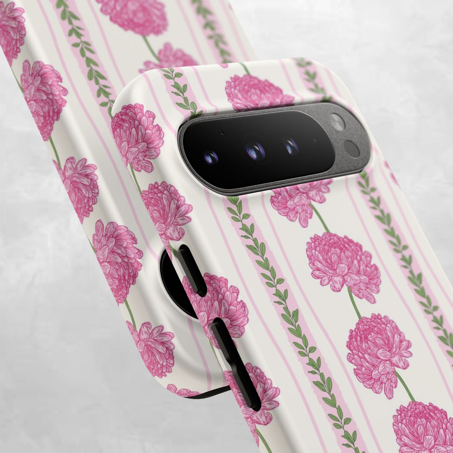 Floral Carnation Phone Case — Pink Vintage Stripe Tough Case