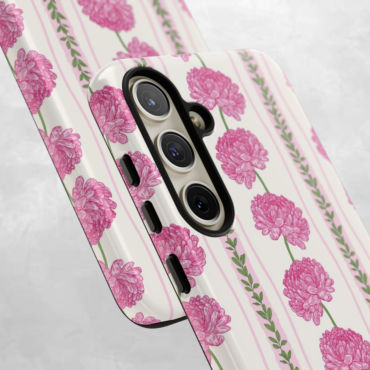 Floral Carnation Phone Case — Pink Vintage Stripe Tough Case