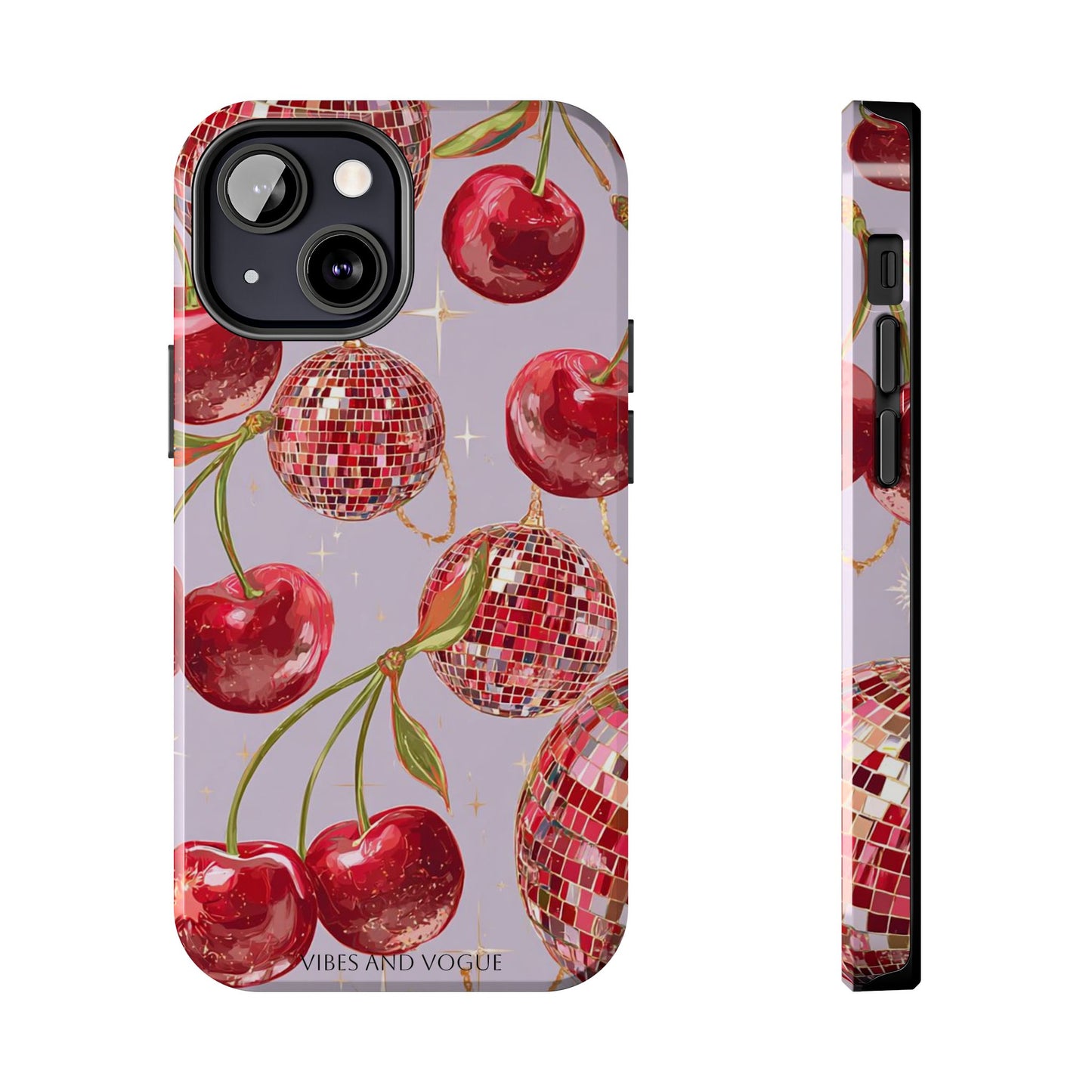 Disco Cherry Tough Phone Case — Retro Sparkle iPhone Protection