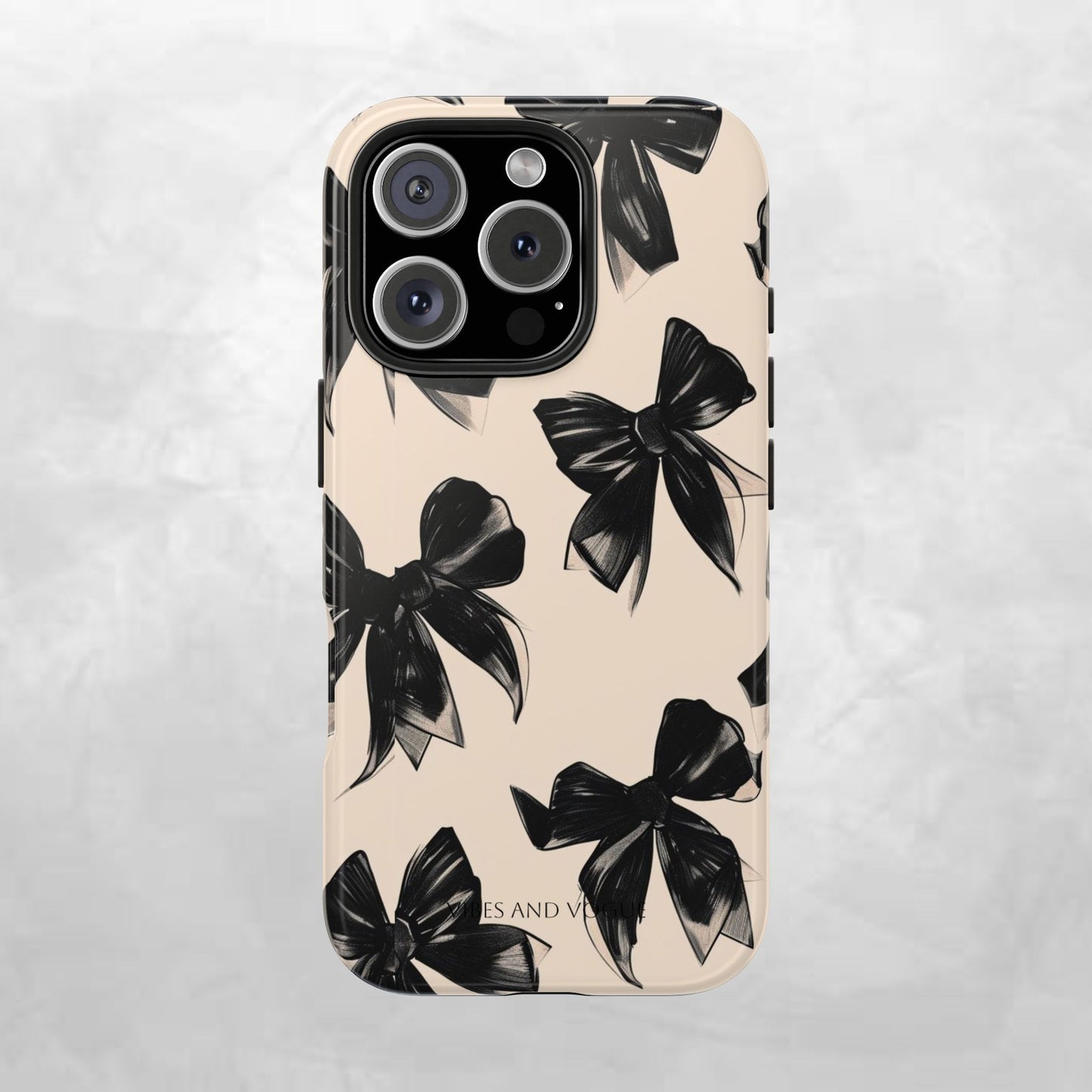 Tough Phone Case — Black Bow Pattern on Nude Background