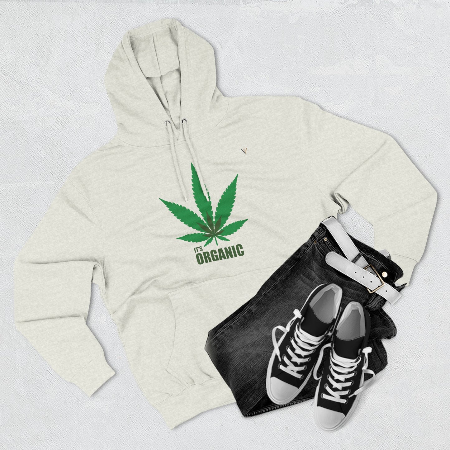 Organic Hemp Leaf Fleece Hoodie - Eco-Friendly Cannabis Apparel