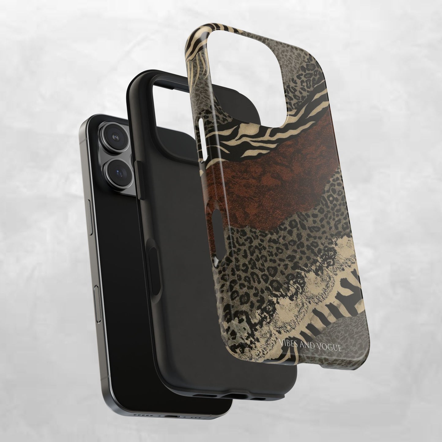 Safari Patchwork Tough Phone Case — Brown Leopard & Zebra Animal Print