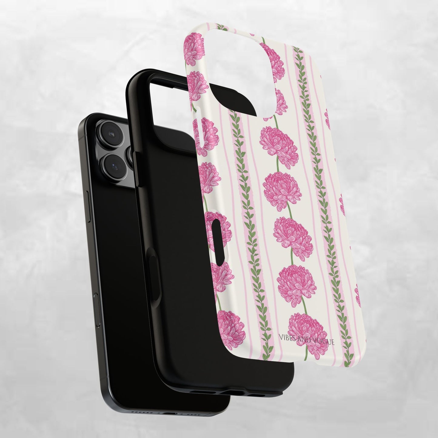 Floral Carnation Phone Case — Pink Vintage Stripe Tough Case