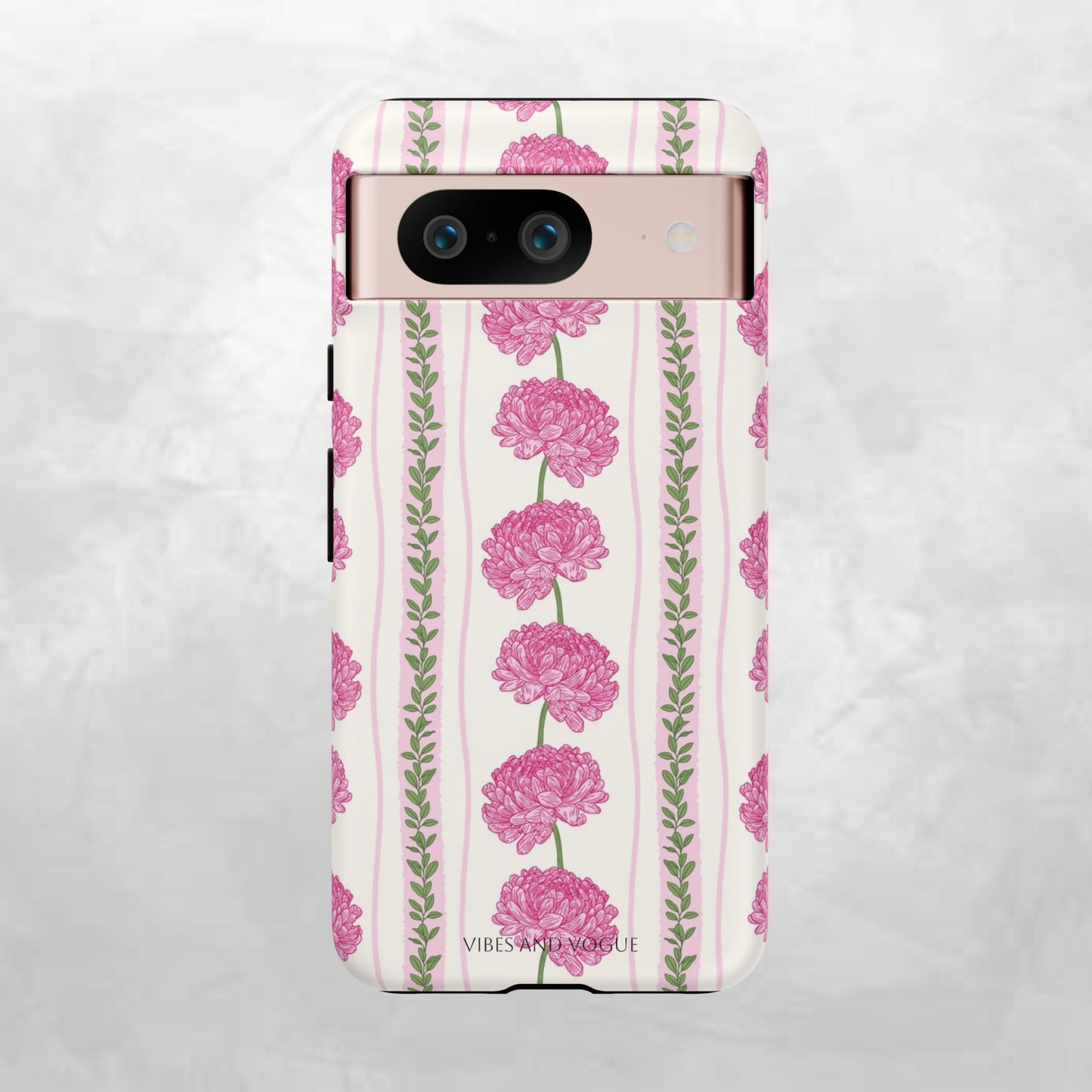Floral Carnation Phone Case — Pink Vintage Stripe Tough Case