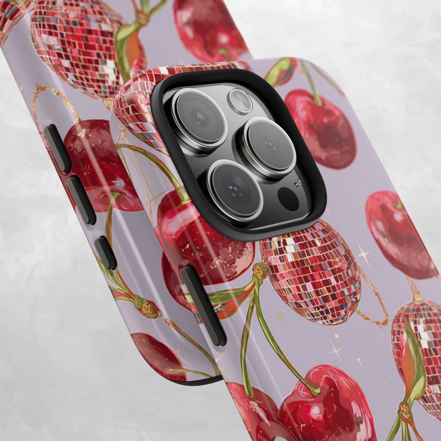 Disco Cherry Tough Phone Case — Retro Sparkle iPhone Protection