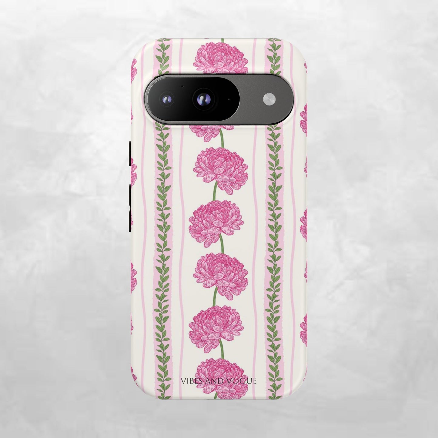 Floral Carnation Phone Case — Pink Vintage Stripe Tough Case