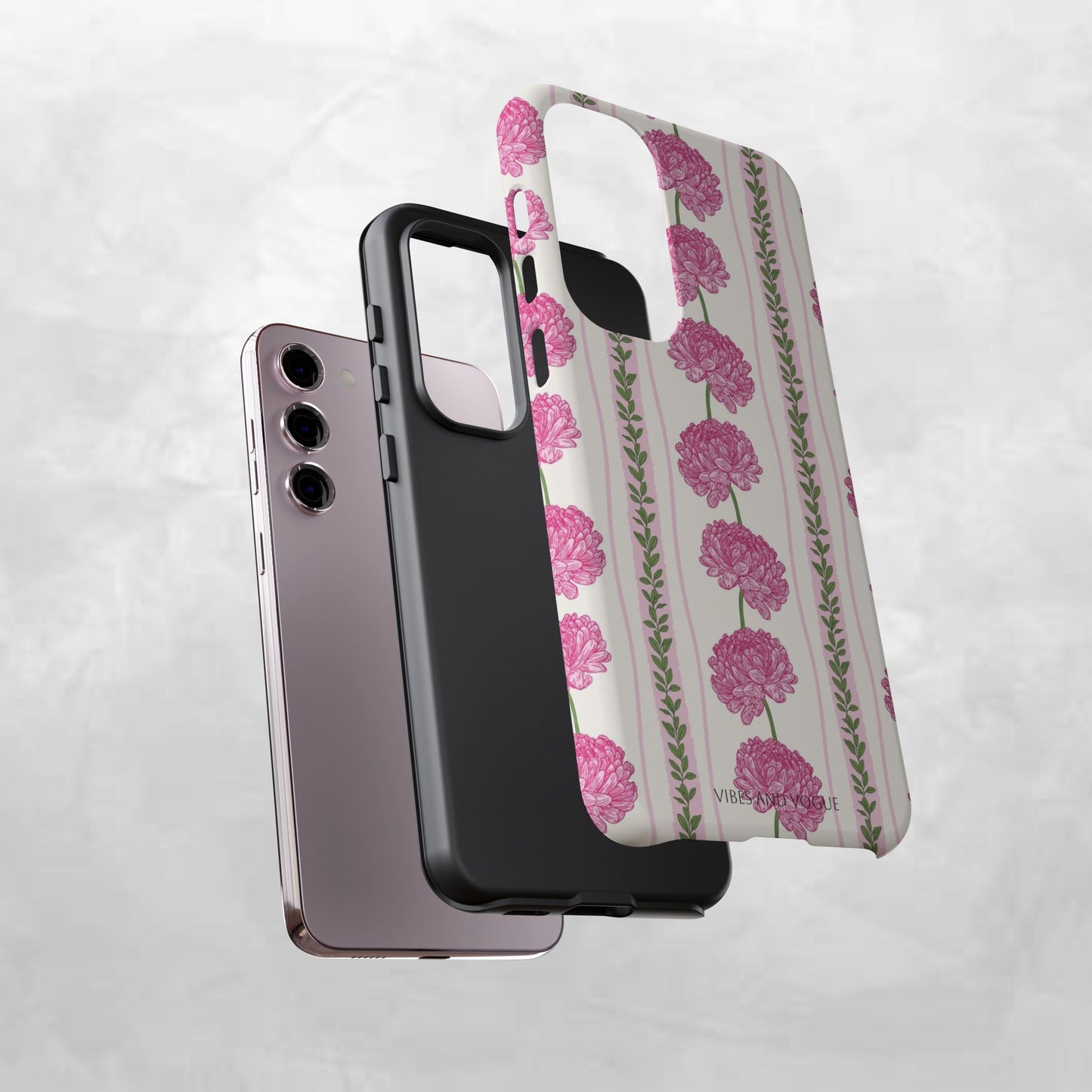 Floral Carnation Phone Case — Pink Vintage Stripe Tough Case