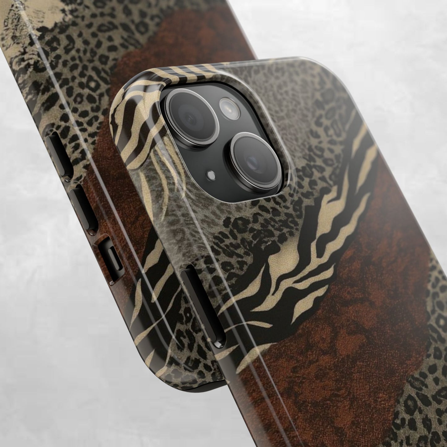Safari Patchwork Tough Phone Case — Brown Leopard & Zebra Animal Print