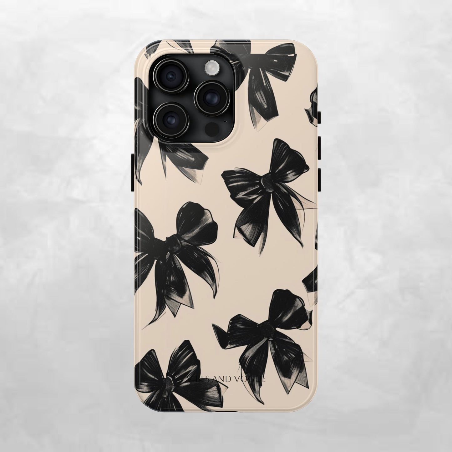 Tough Phone Case — Black Bow Pattern on Nude Background