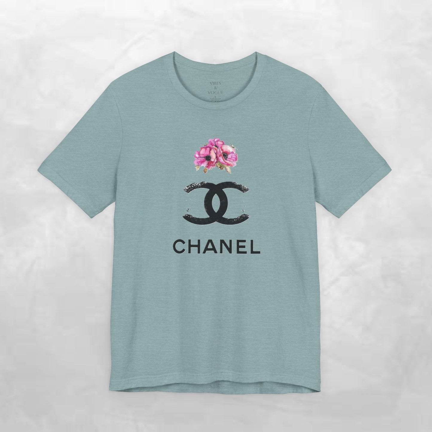 Chic Floral Logo Tee | Stylish Unisex Jersey Short Sleeve T-Shirt, Fashion Tee, Luxury Aesthetic, Gift for Her, Casual Wear, Trendy Apparel