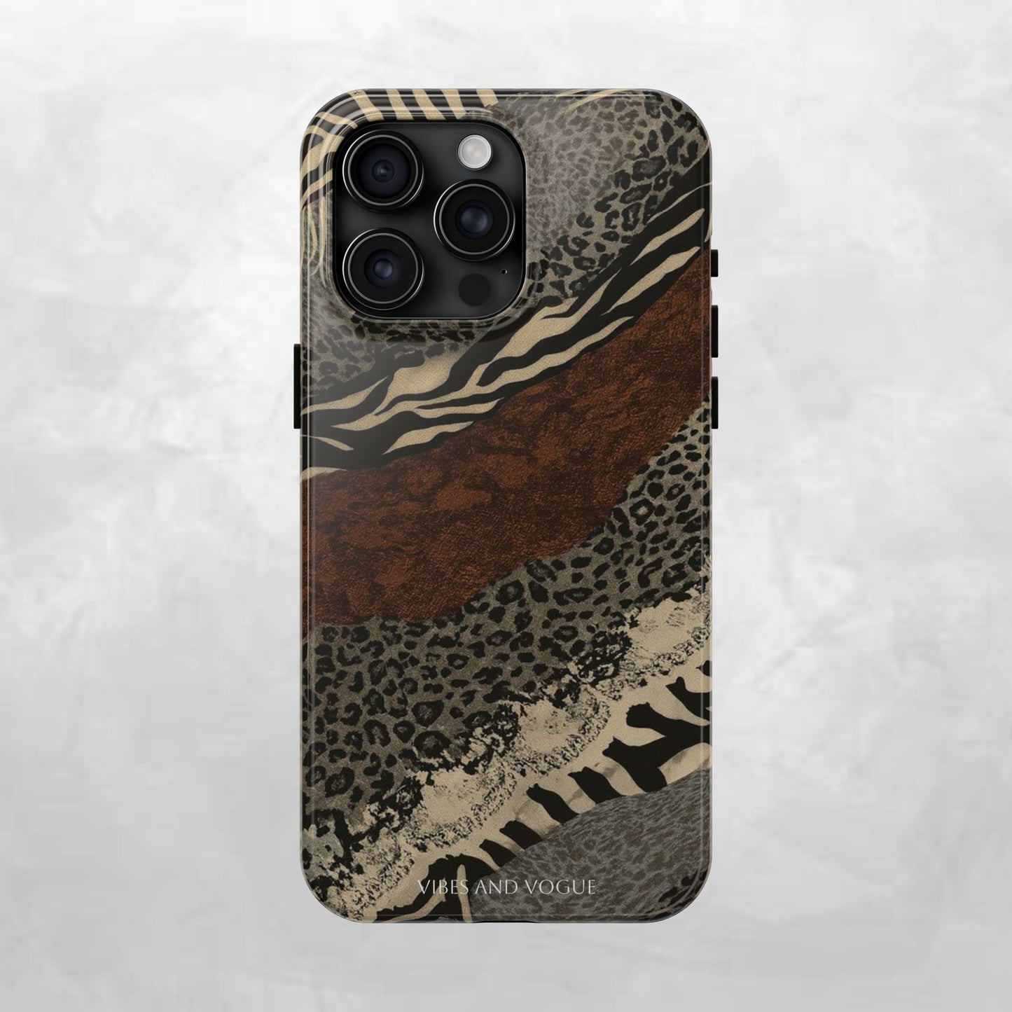 Safari Patchwork Tough Phone Case — Brown Leopard & Zebra Animal Print