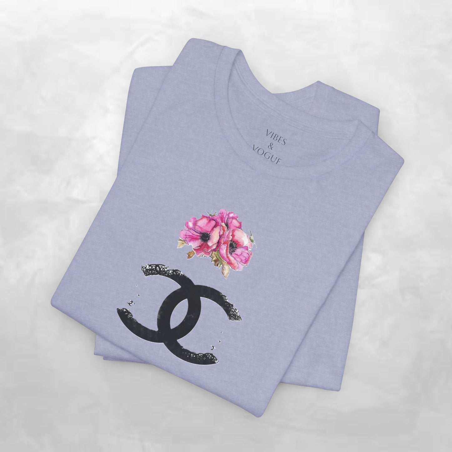 Chic Floral Logo Tee | Stylish Unisex Jersey Short Sleeve T-Shirt, Fashion Tee, Luxury Aesthetic, Gift for Her, Casual Wear, Trendy Apparel