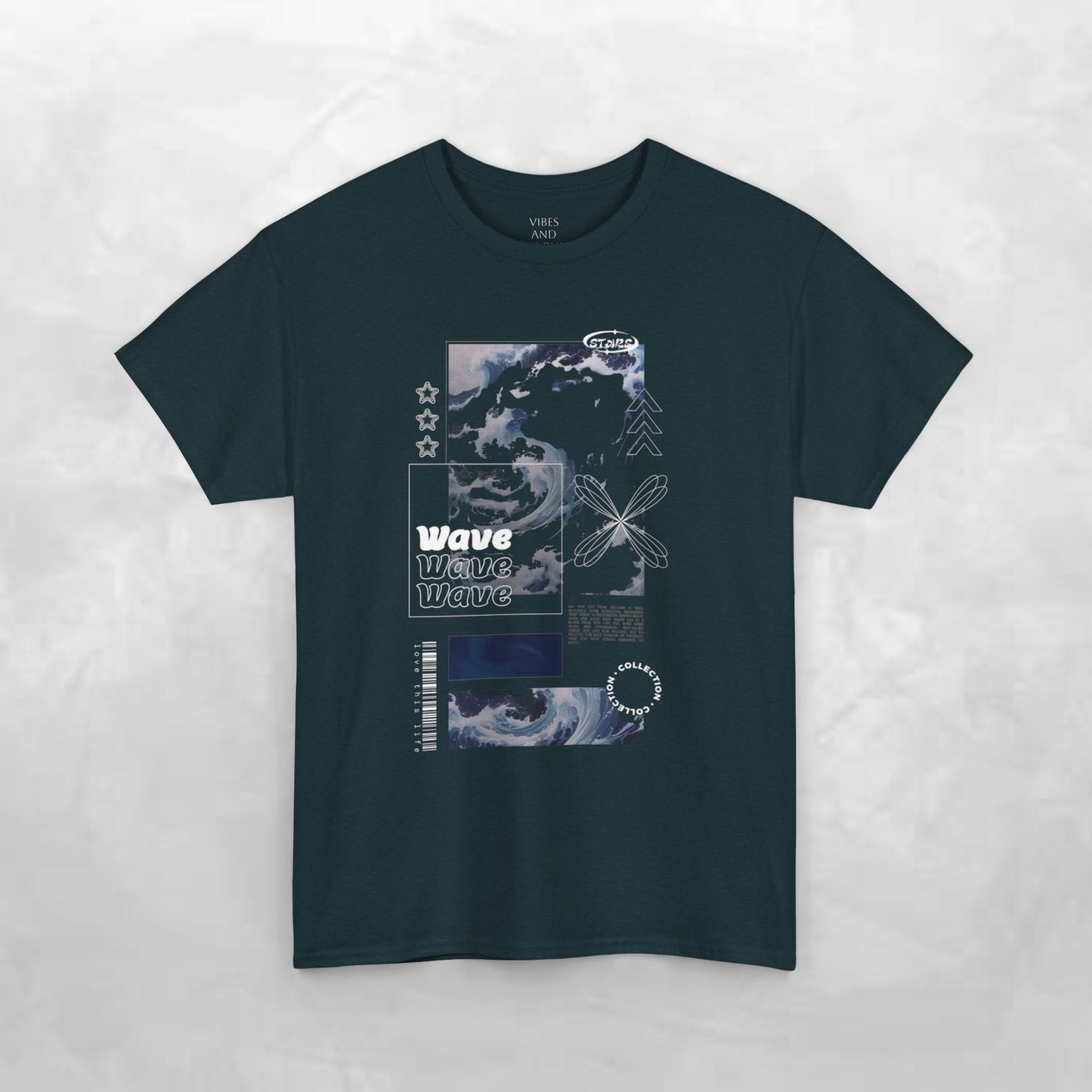 Wave Graphic Tee — Retro Surf Collage T-Shirt