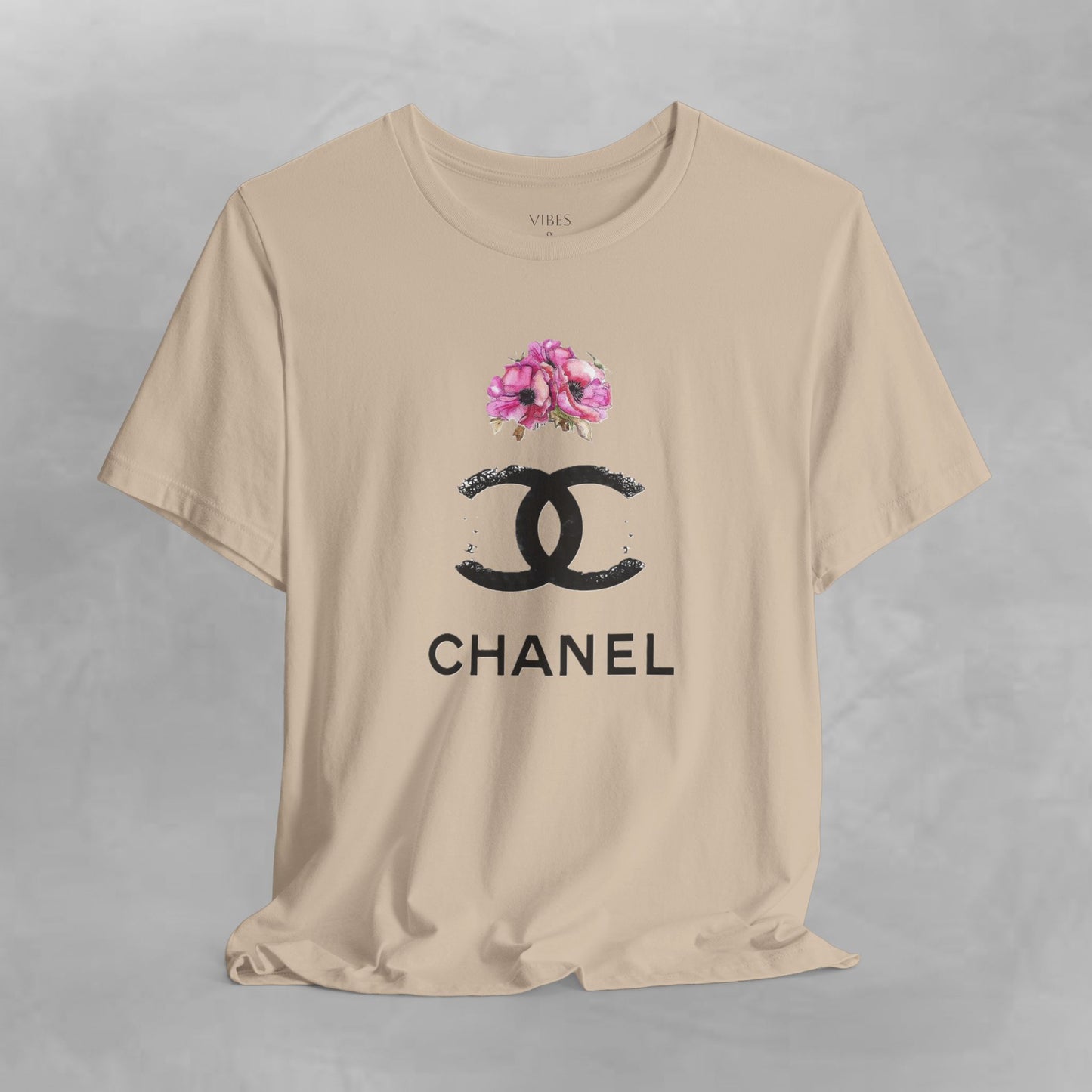 Chic Floral Logo Tee | Stylish Unisex Jersey Short Sleeve T-Shirt, Fashion Tee, Luxury Aesthetic, Gift for Her, Casual Wear, Trendy Apparel