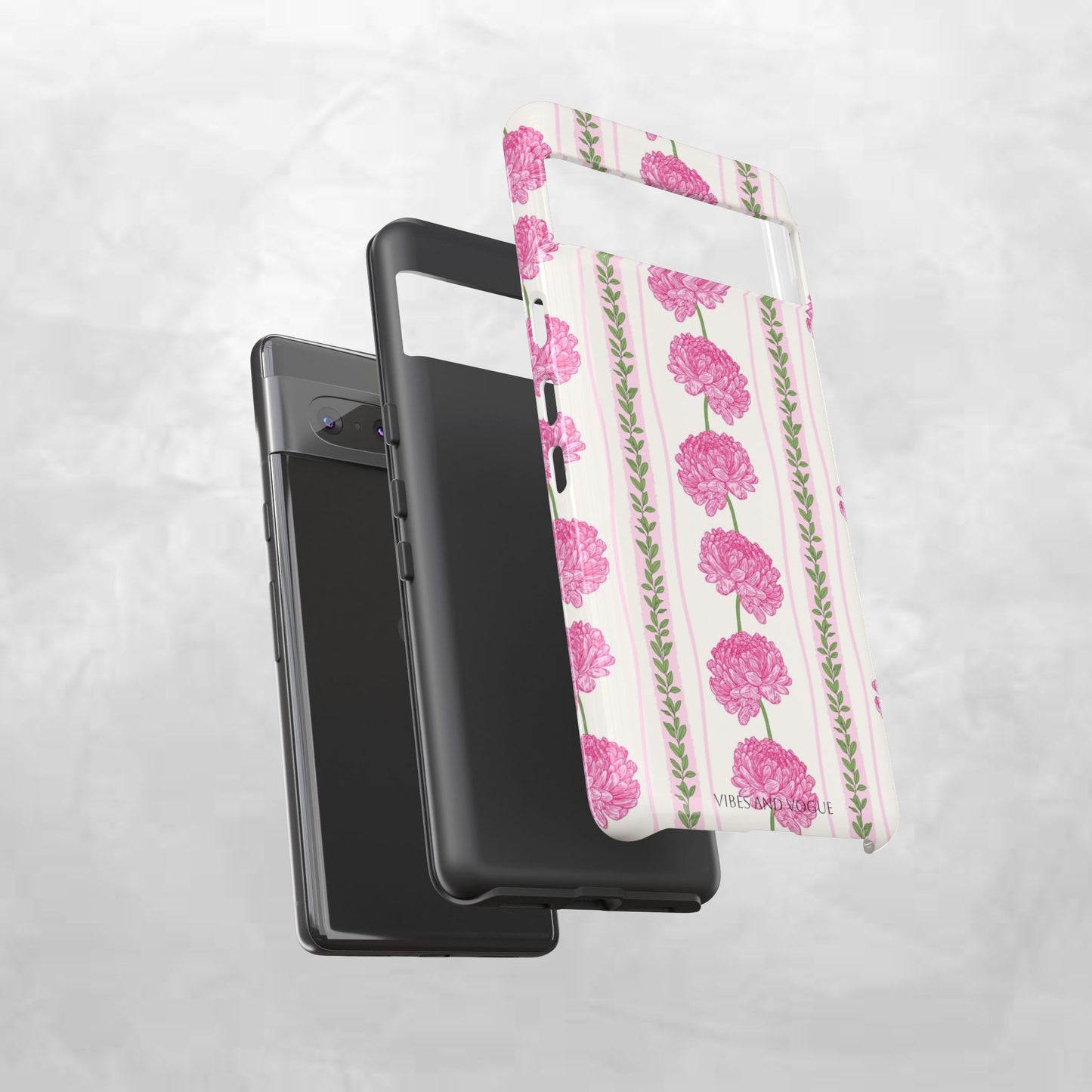 Floral Carnation Phone Case — Pink Vintage Stripe Tough Case
