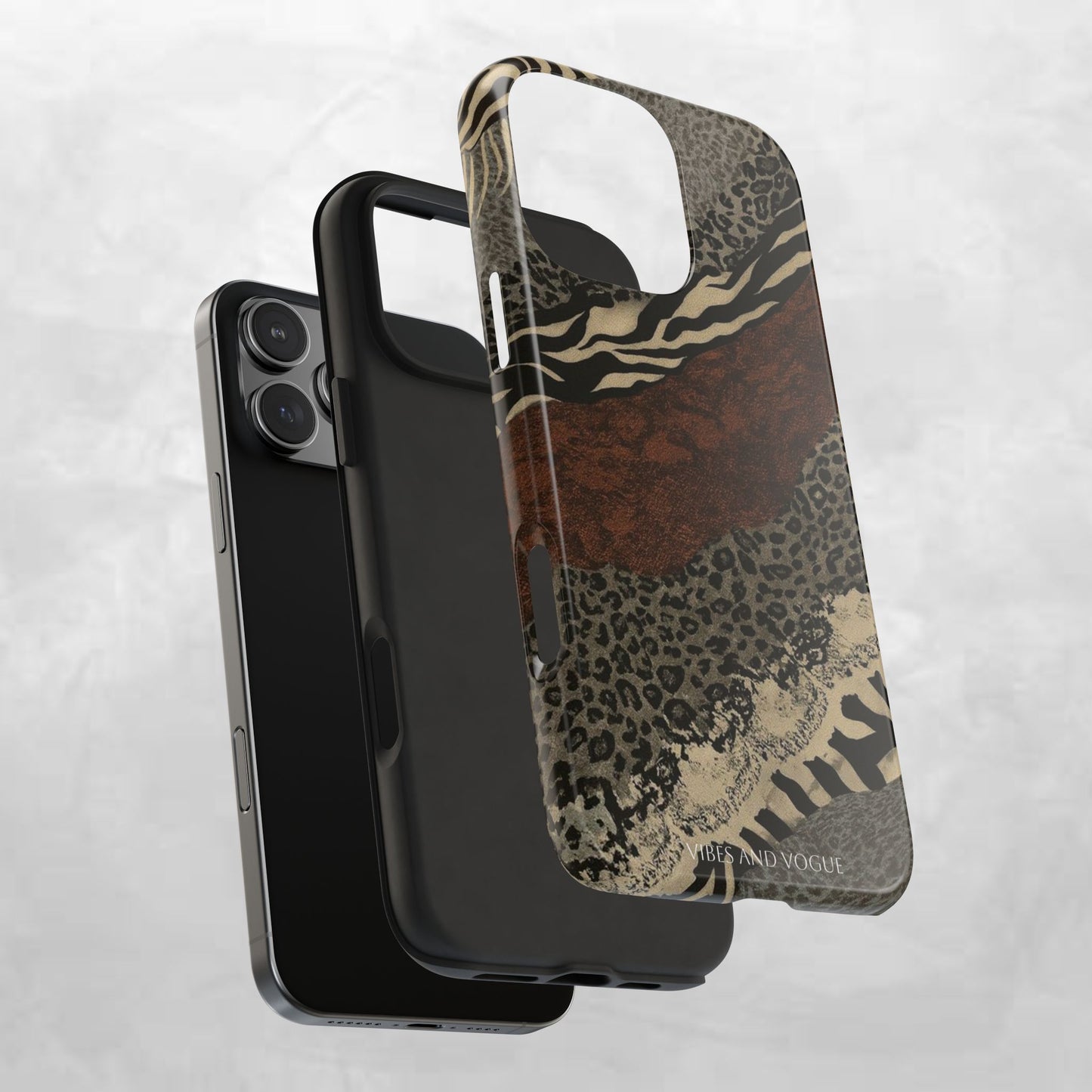 Safari Patchwork Tough Phone Case — Brown Leopard & Zebra Animal Print