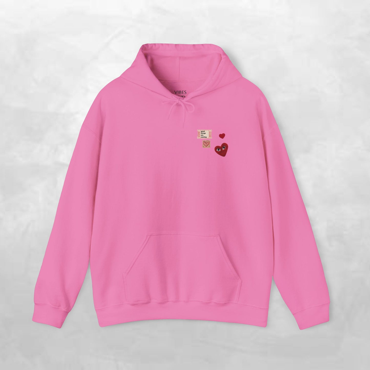 Hoodie — Tiny Vintage Valentine Hearts Chest Print