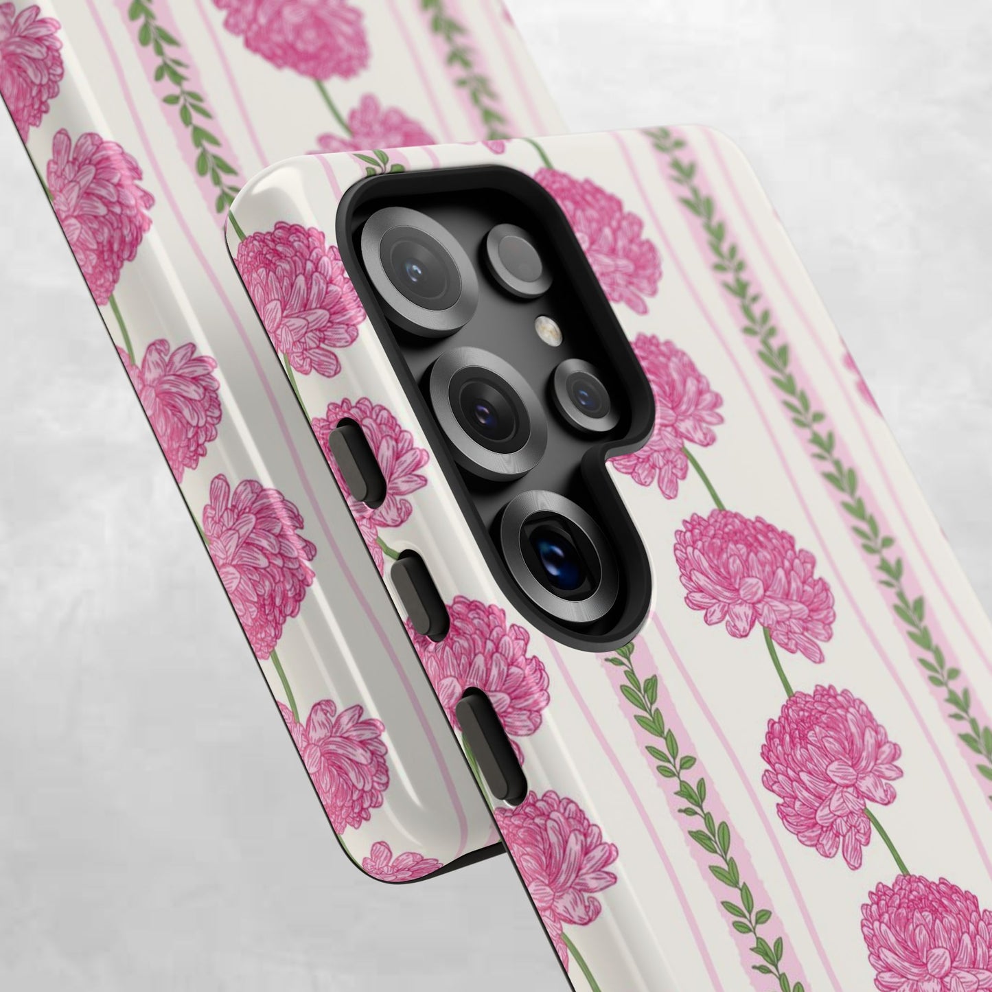 Floral Carnation Phone Case — Pink Vintage Stripe Tough Case